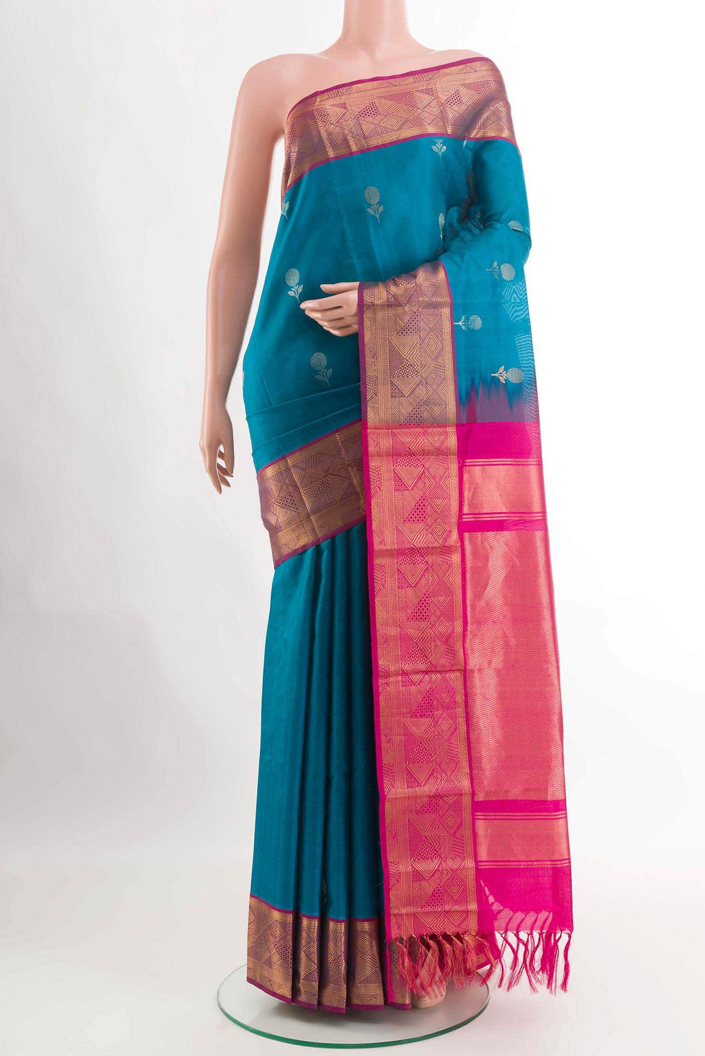 Blue Blended Kora Cotton Saree