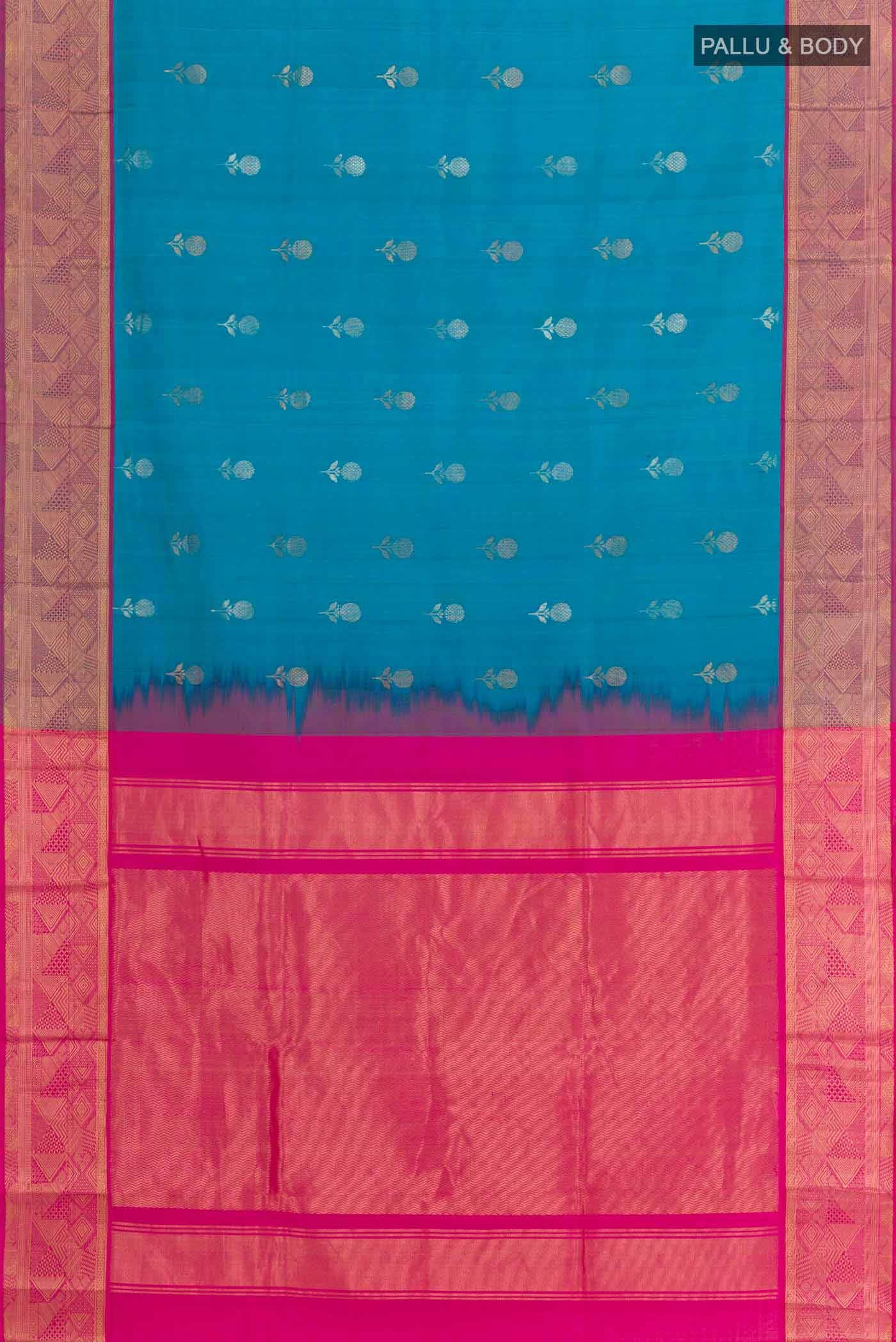 Blue Blended Kora Cotton Saree