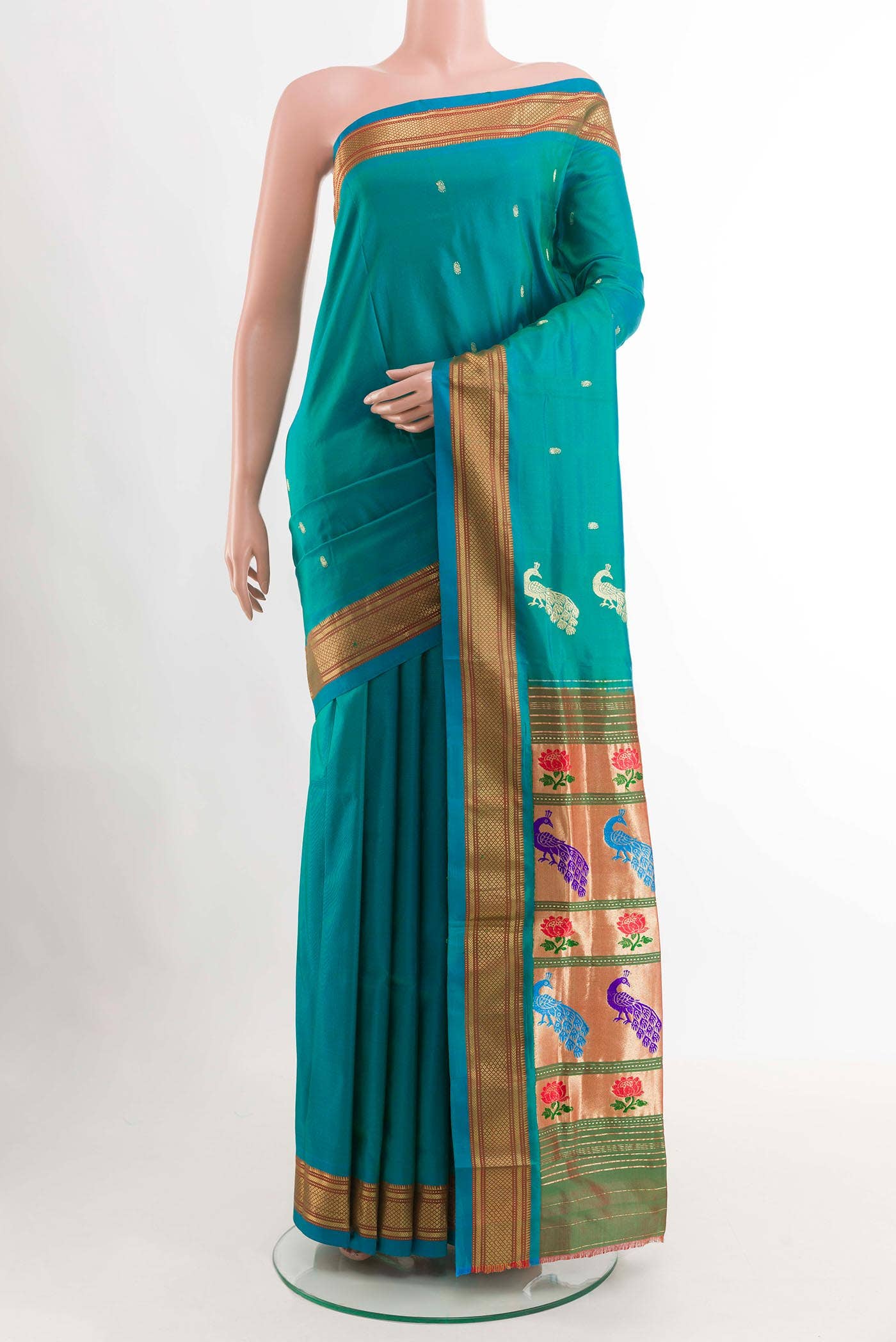 Peacock Blue Dual Tone Paithani Silk Saree