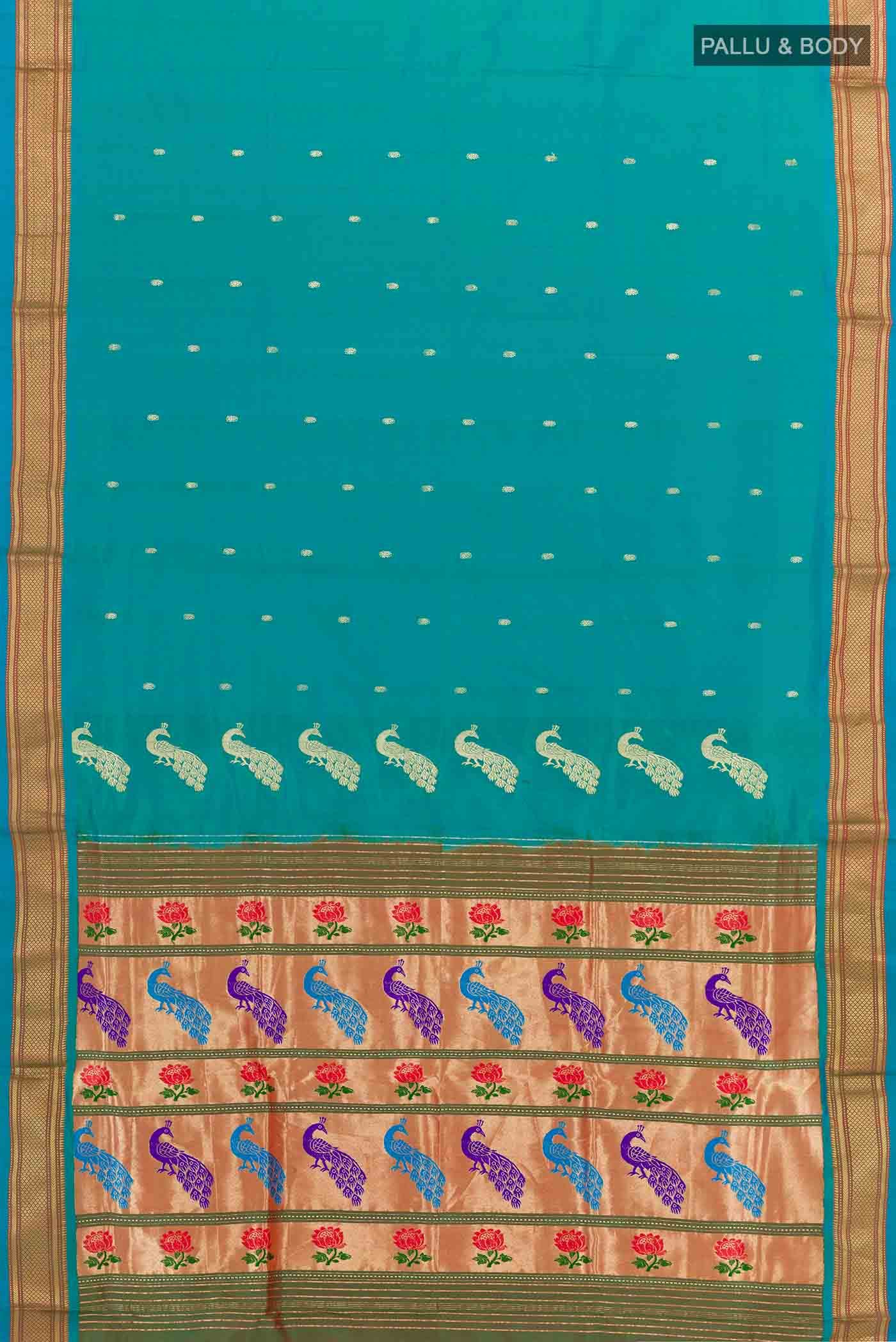 Peacock Blue Dual Tone Paithani Silk Saree