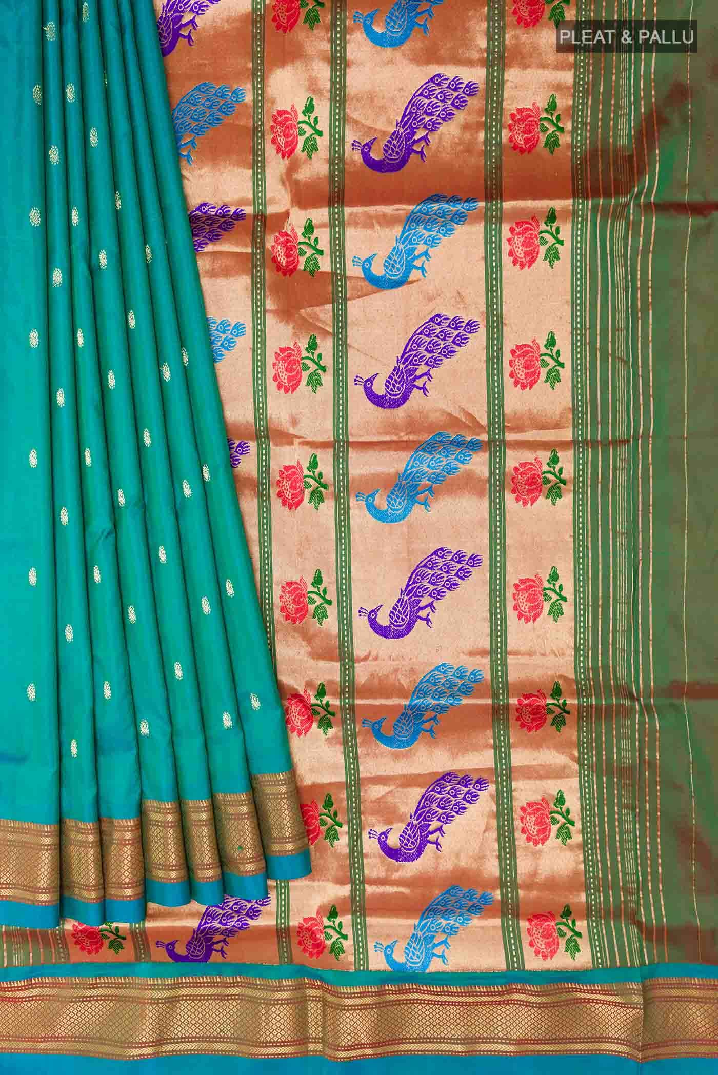 Peacock Blue Dual Tone Paithani Silk Saree