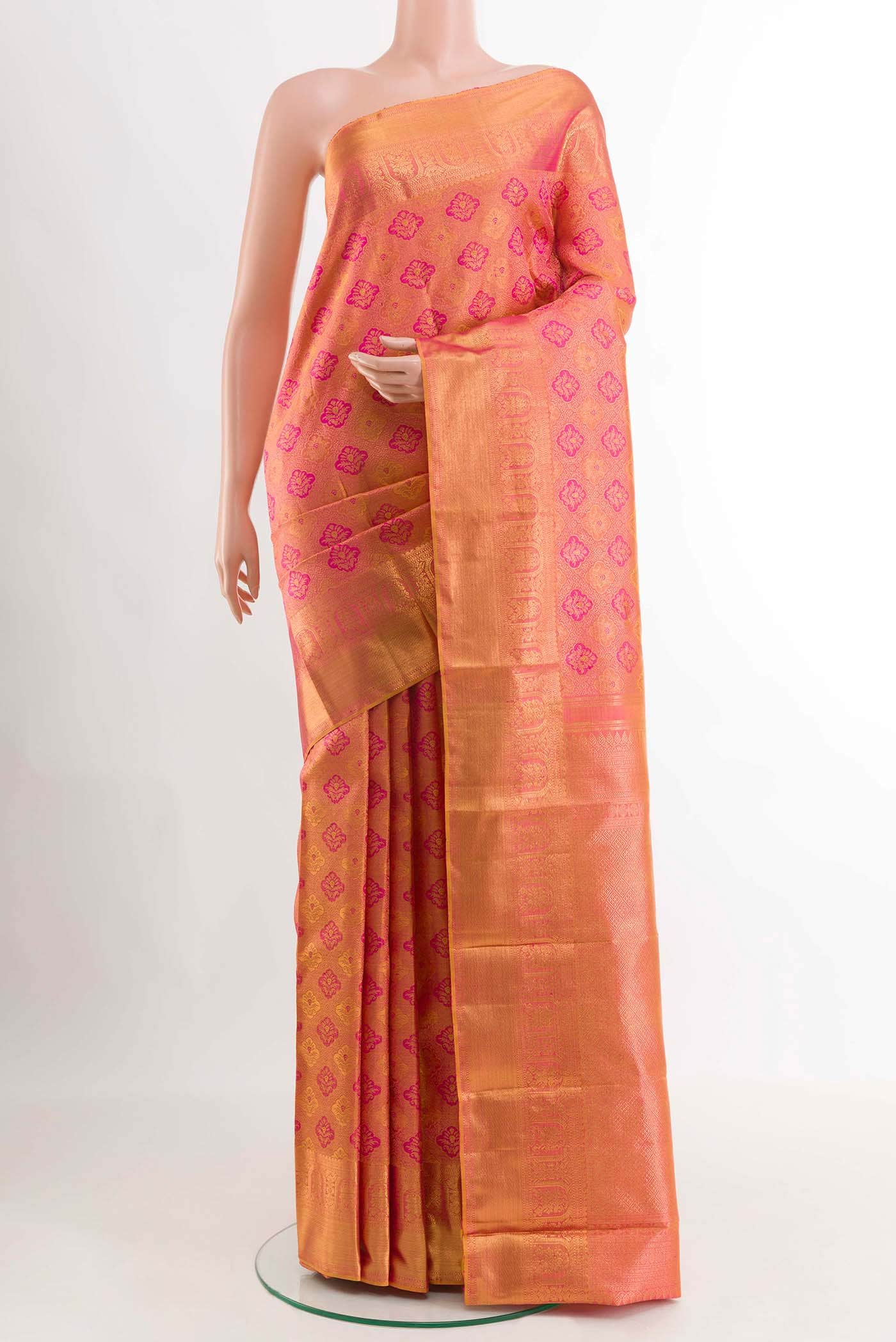 Orange Dual Tone Kanchipuram Silk Saree