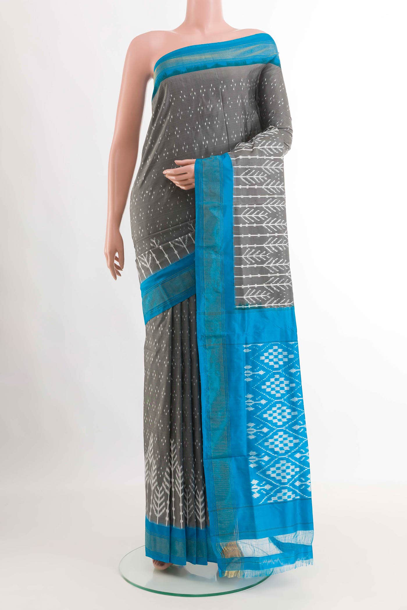 Grey Pochampally Silk Saree