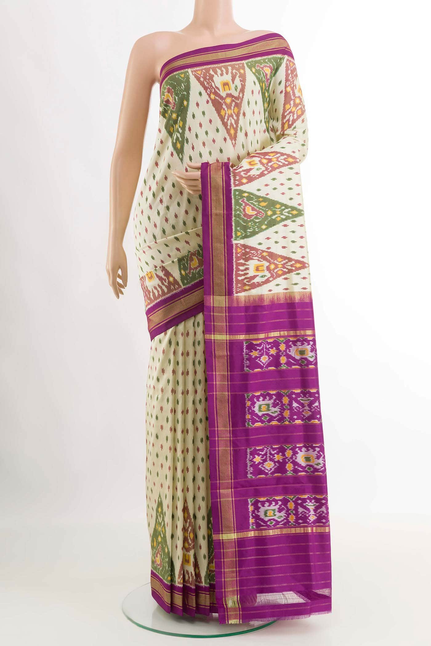 Off White Pochampally Silk Saree