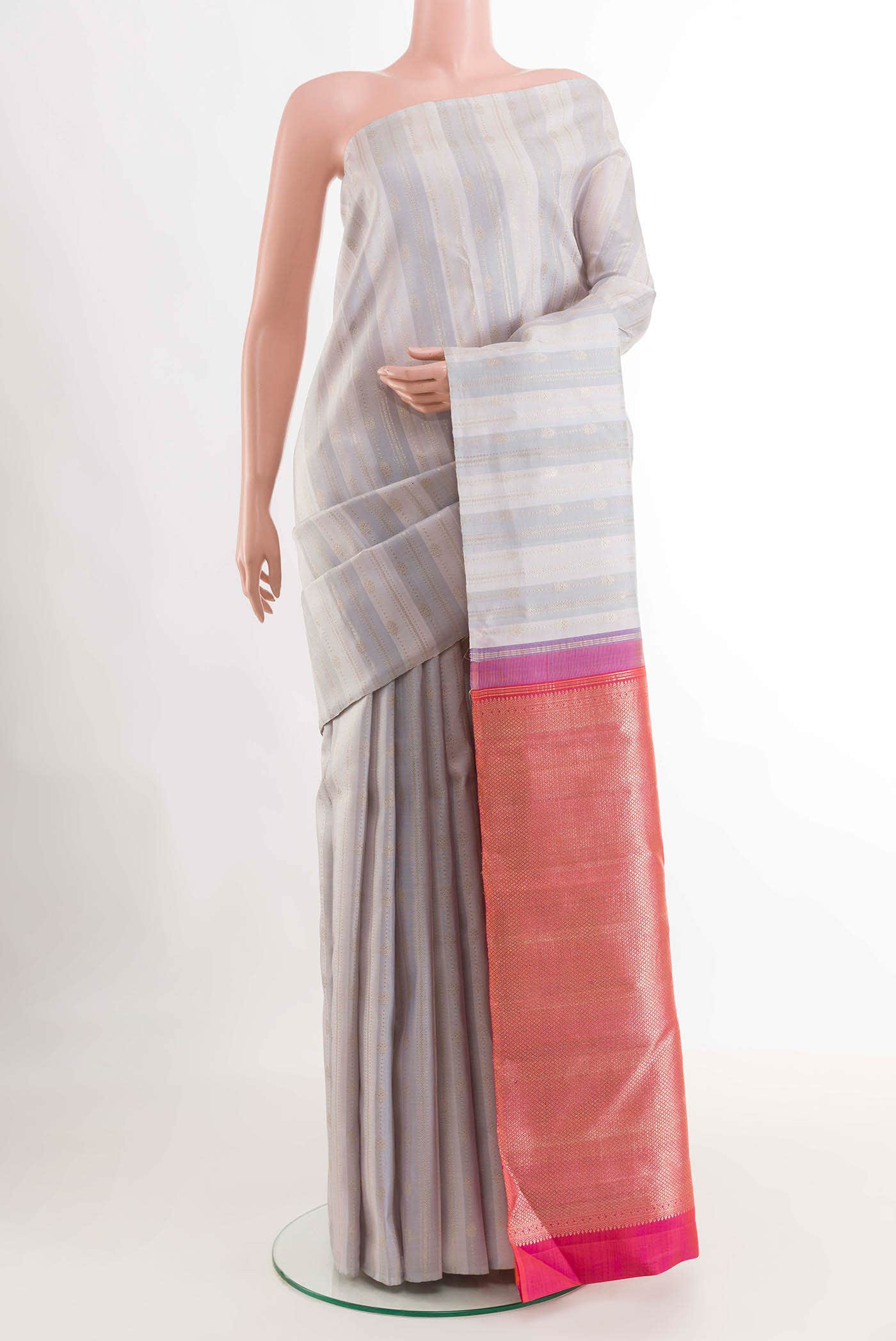 Blue Grey Dual Tone Kanchipuram Silk Saree