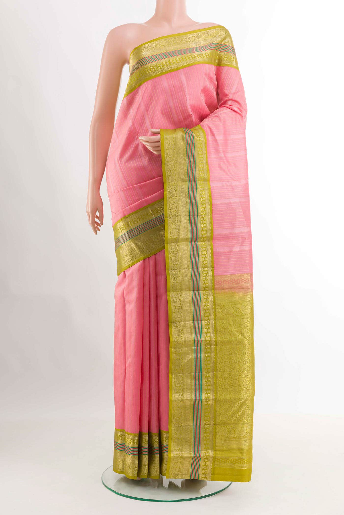Rose pink Kanchipuram Silk Saree