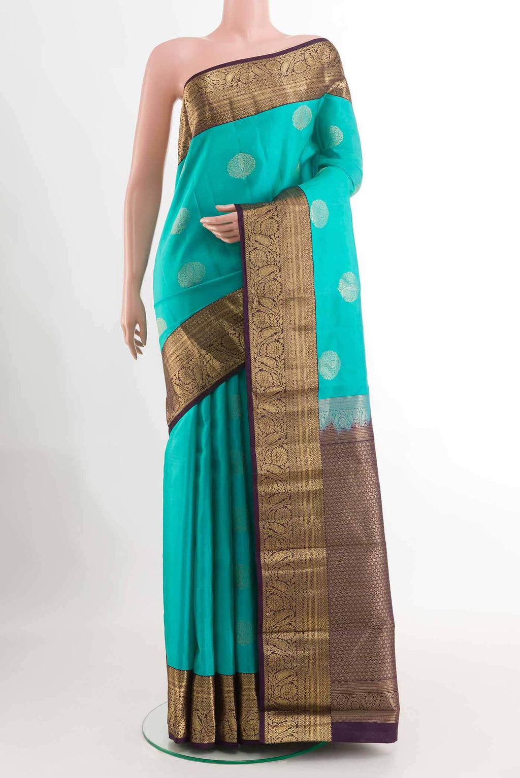 Turquoise Kanchipuram Silk Saree