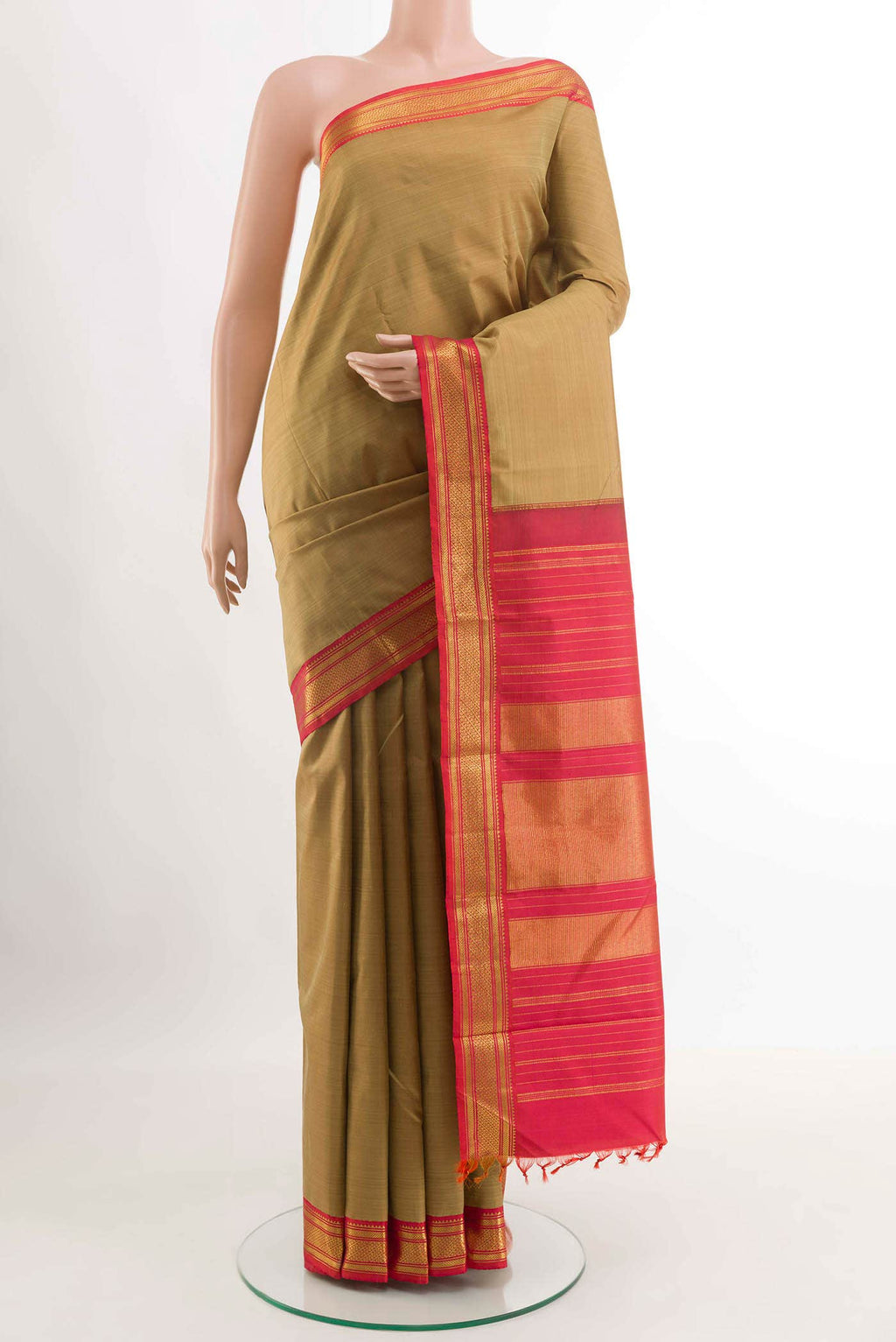 Dark Beige Kanchipuram Silk Saree