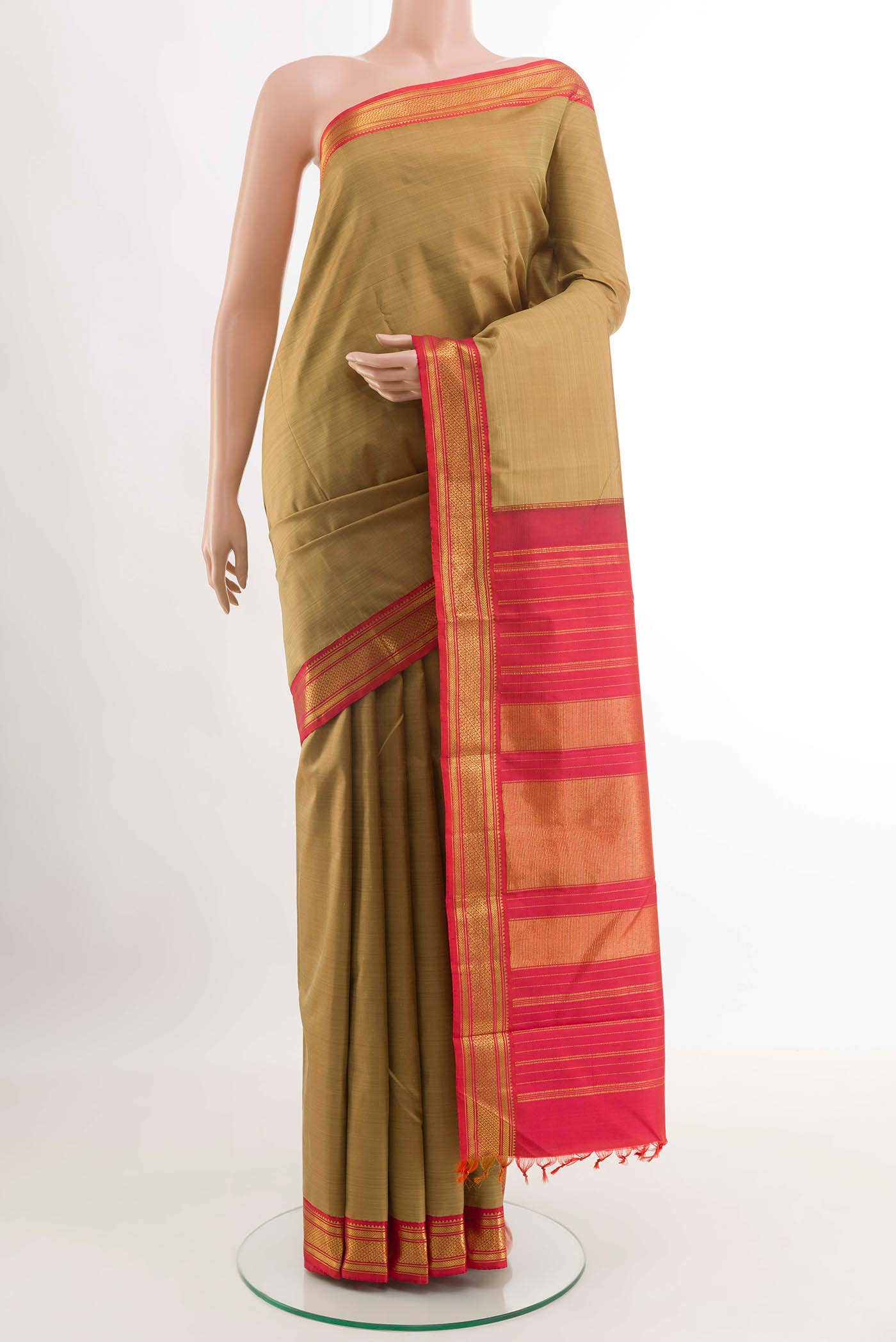 Dark Beige Kanchipuram Silk Saree