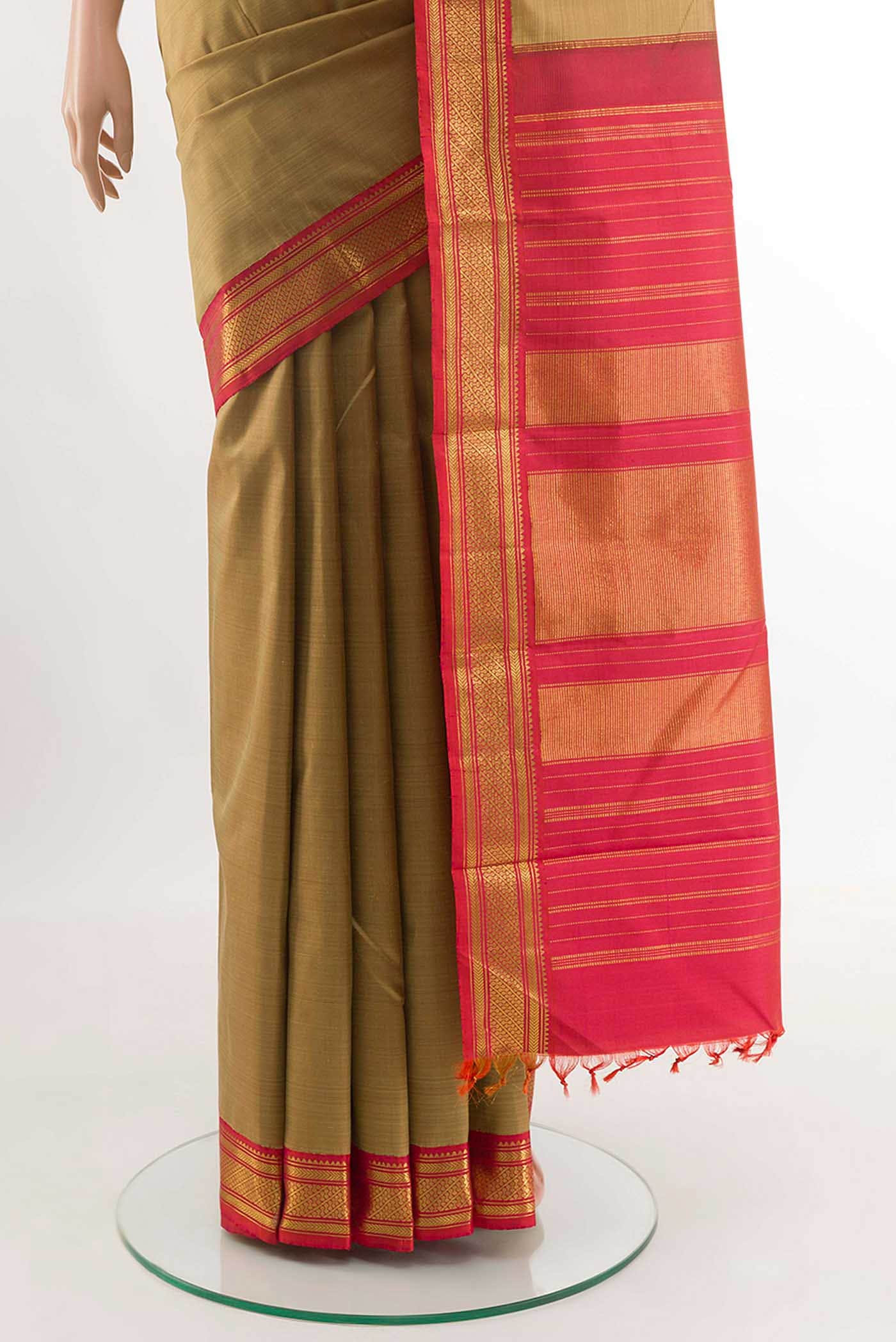 Dark Beige Kanchipuram Silk Saree