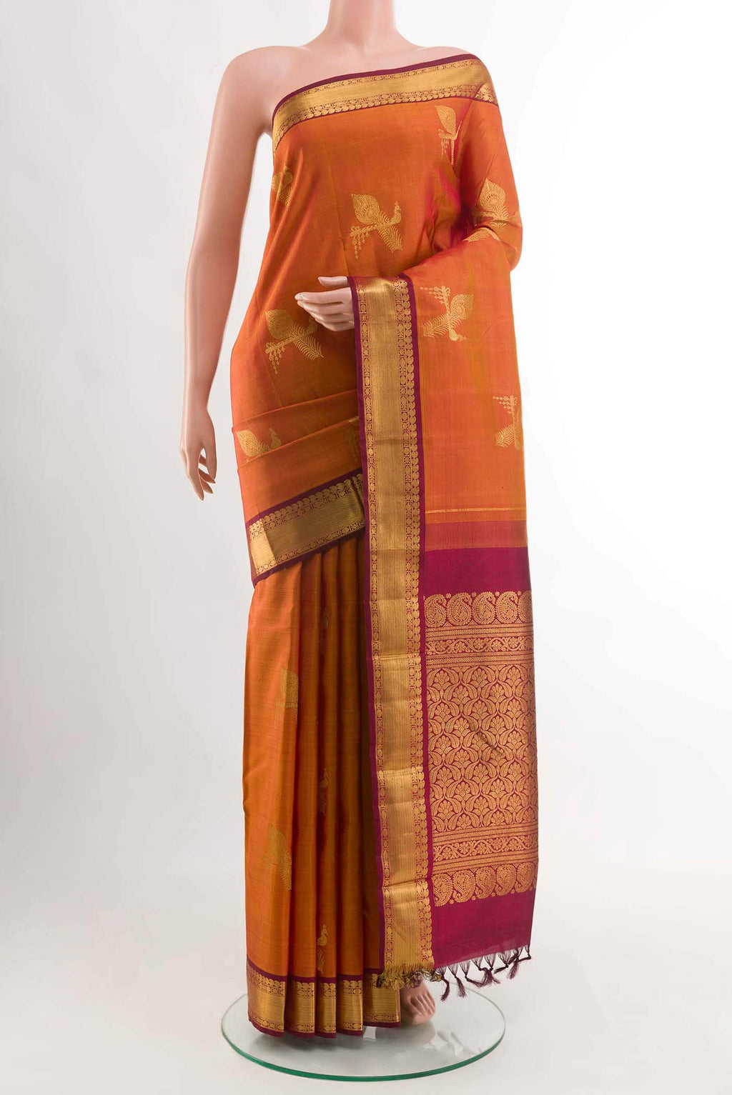 Brick Orange Dual Tone Kanchipuram Silk Saree