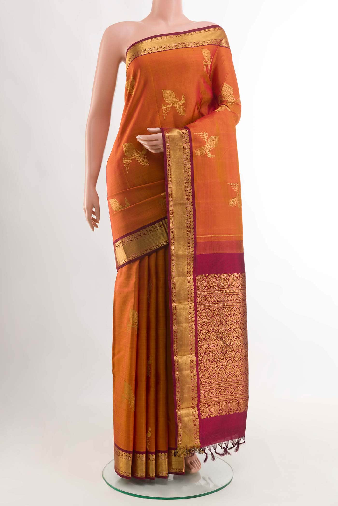 Brick Orange Dual Tone Kanchipuram Silk Saree