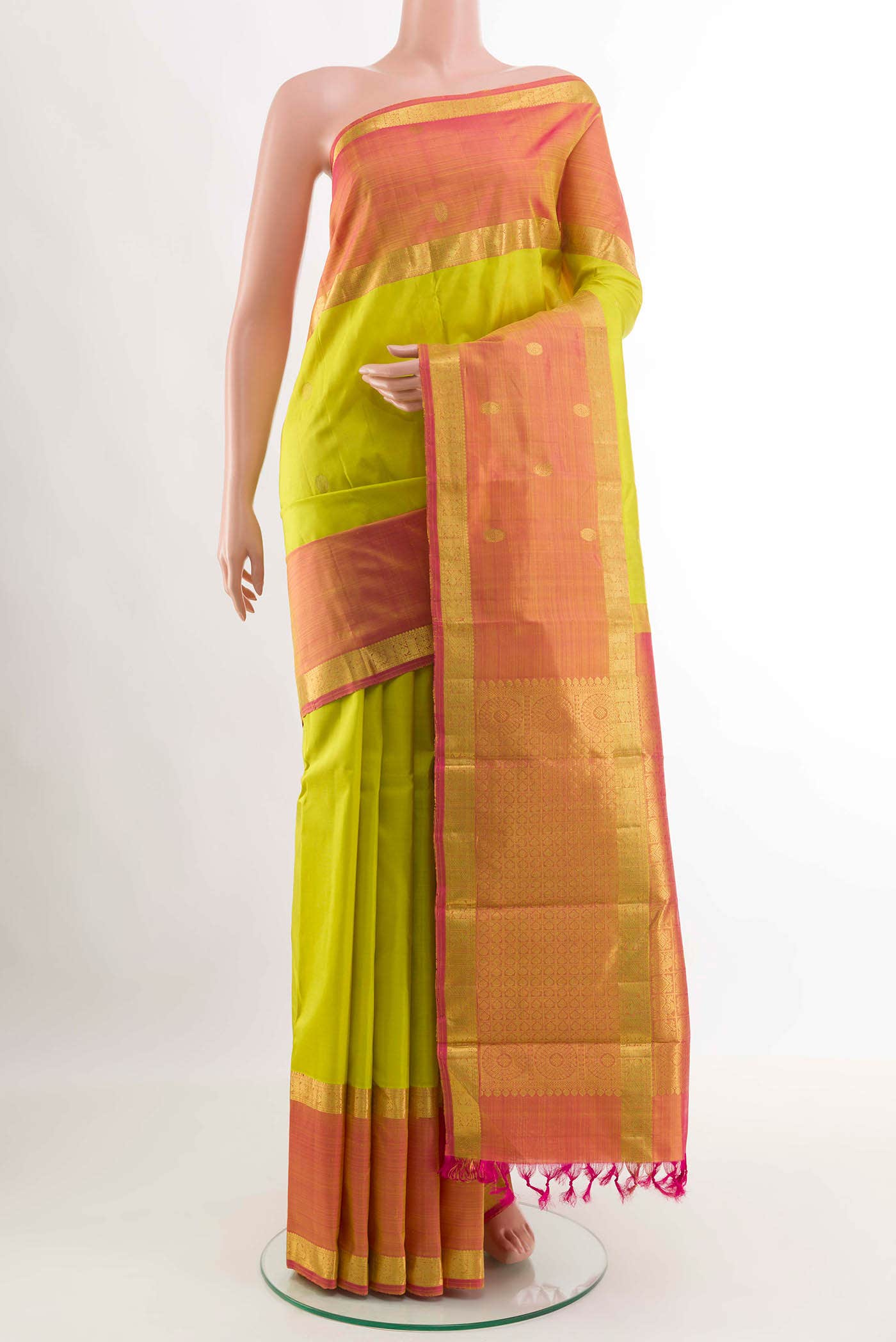 Lemon Yellow Kanchipuram Silk Saree