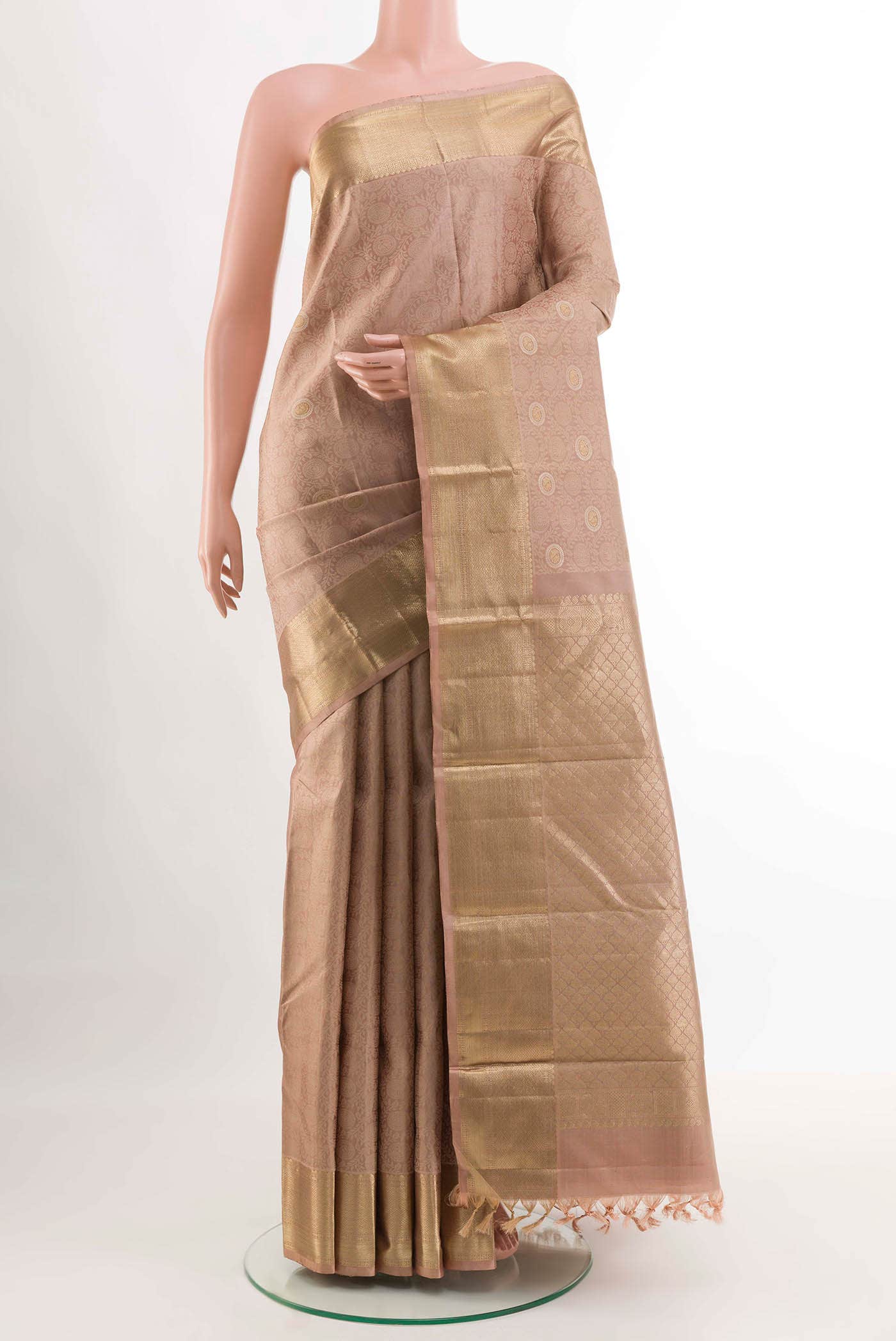 Dark Beige Kanchipuram Silk Saree