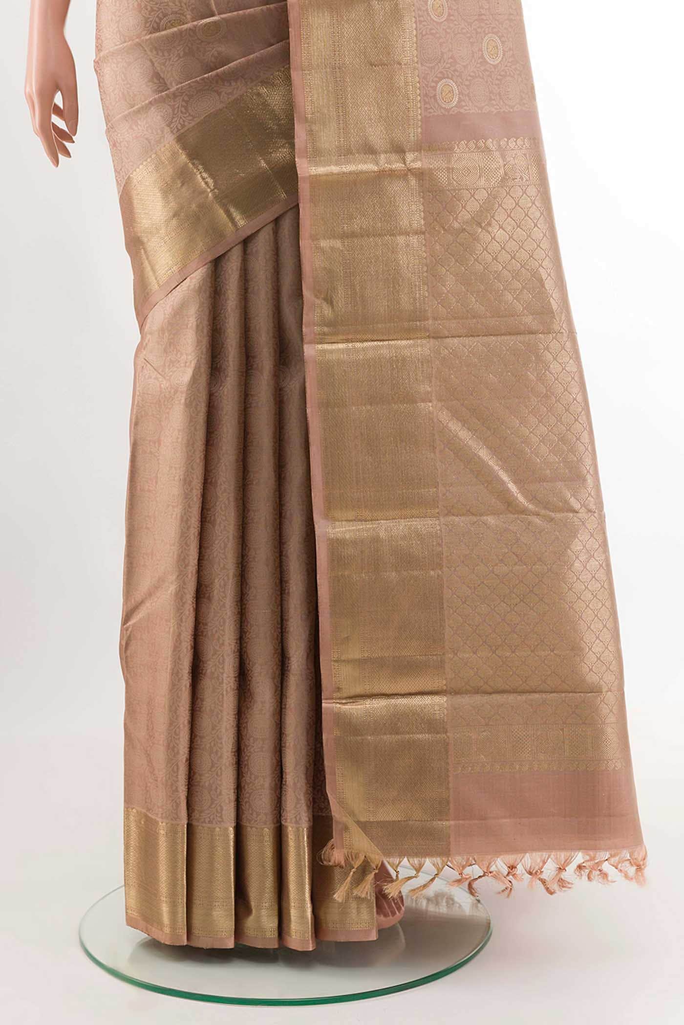 Dark Beige Kanchipuram Silk Saree