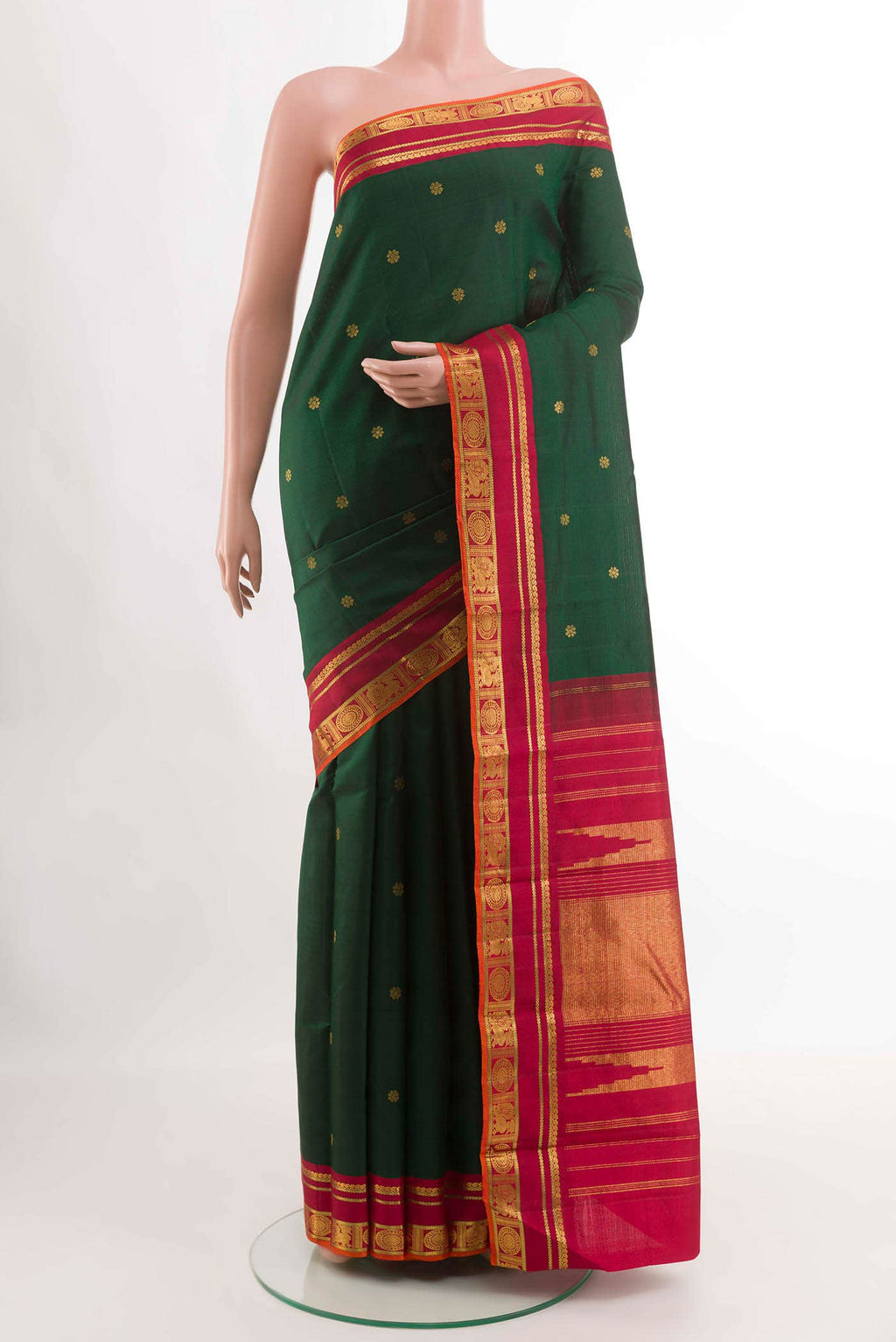 Bottle Green Kanchipuram Silk Saree