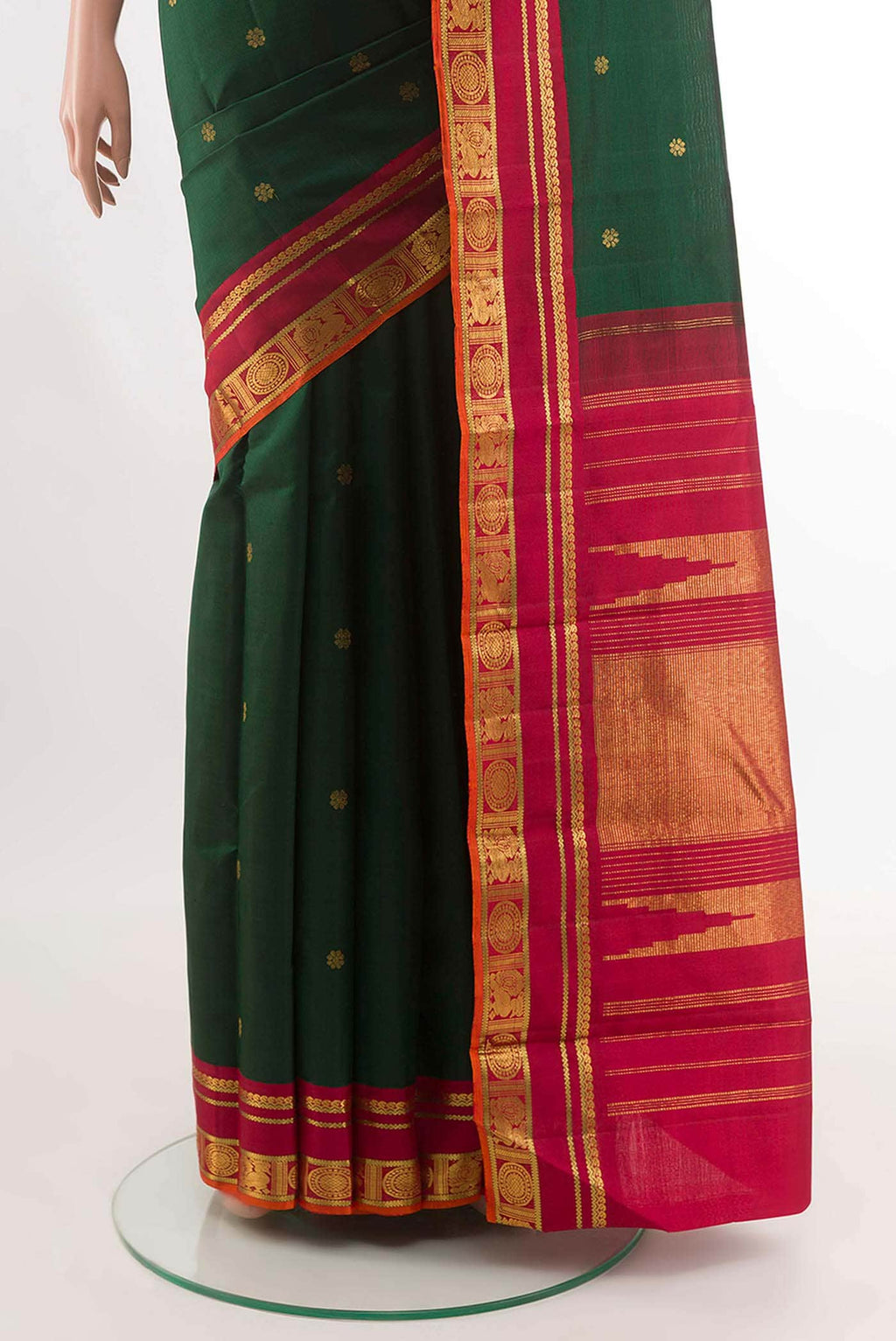 Bottle Green Kanchipuram Silk Saree
