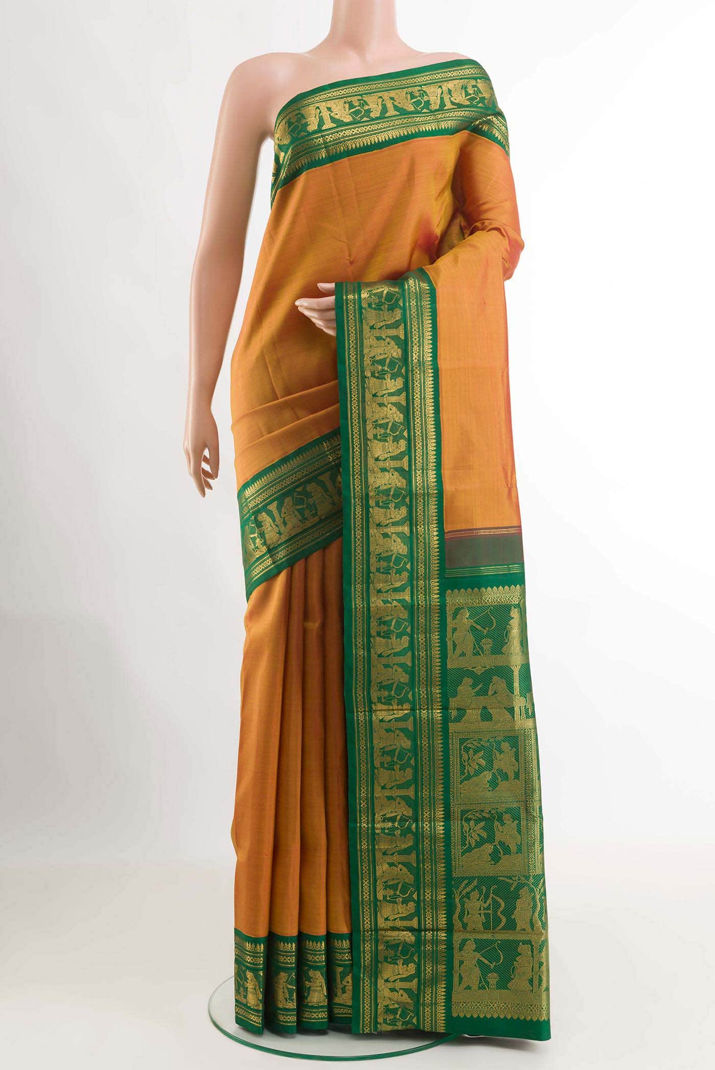 Brick Orange Kanchipuram Silk Saree