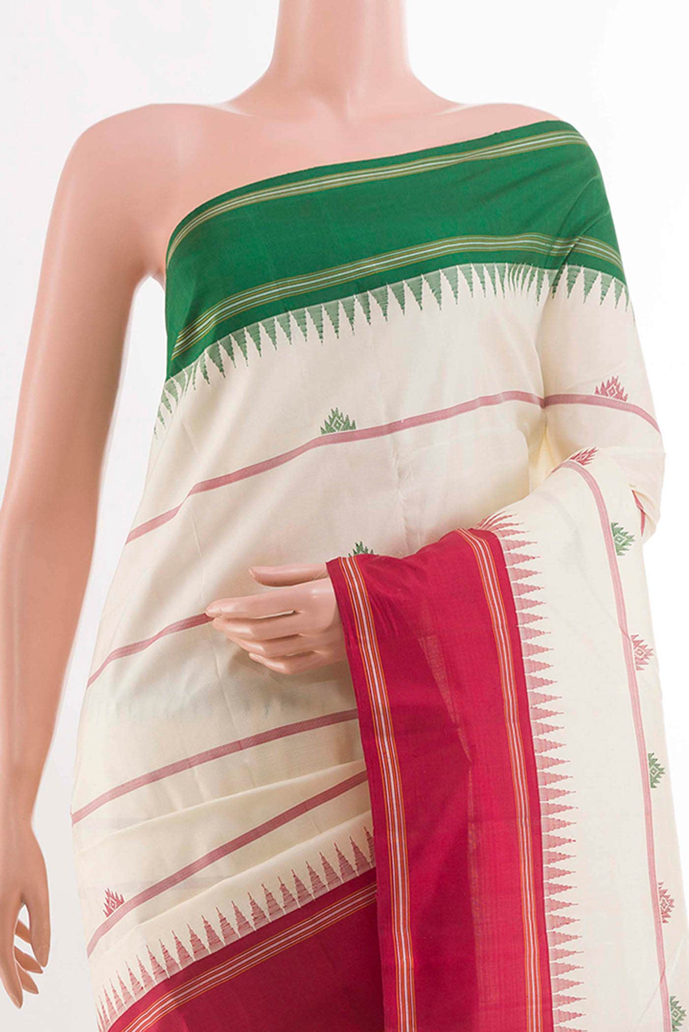 Off White Dual Tone Kanchipuram Silk Saree