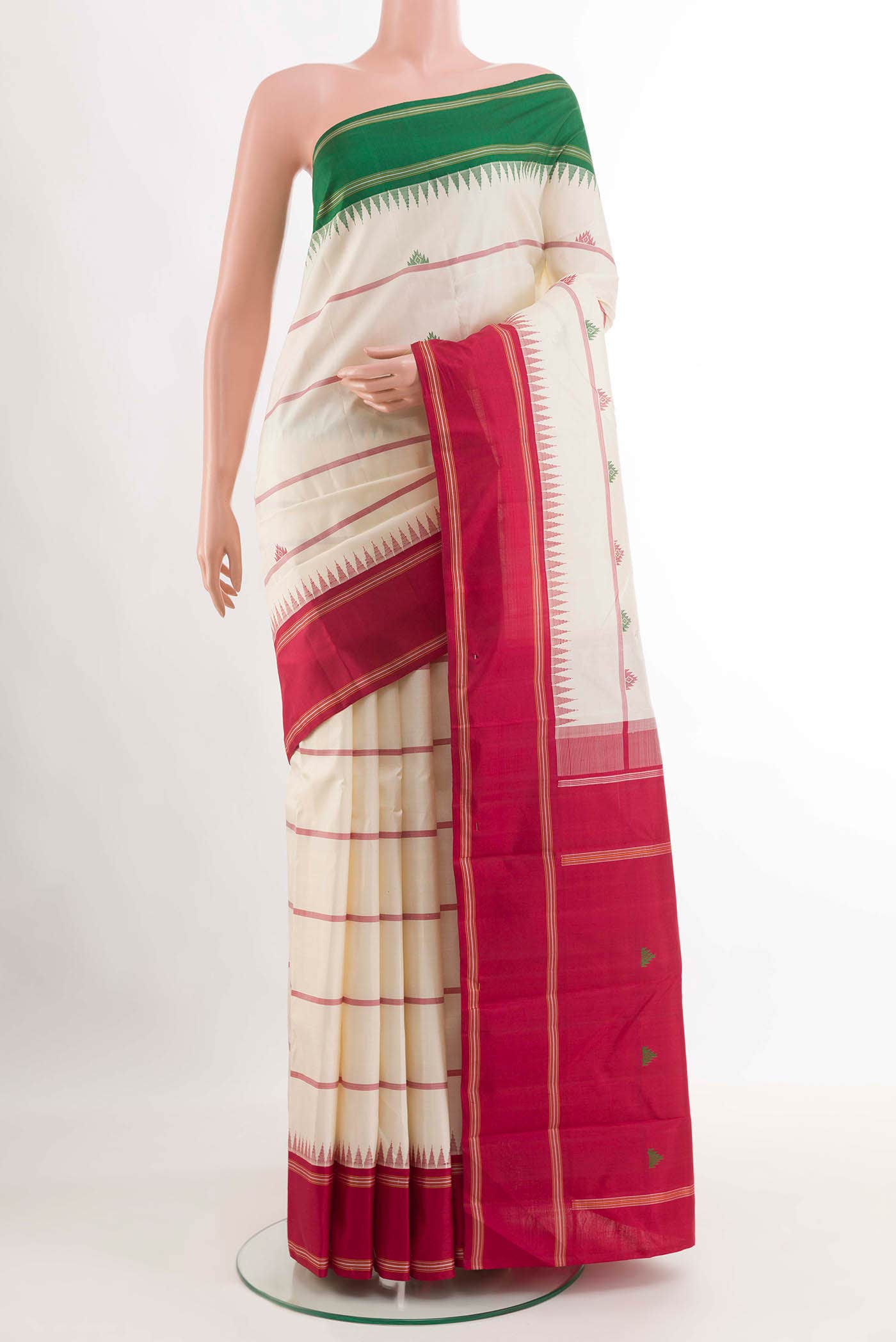 Off White Dual Tone Kanchipuram Silk Saree
