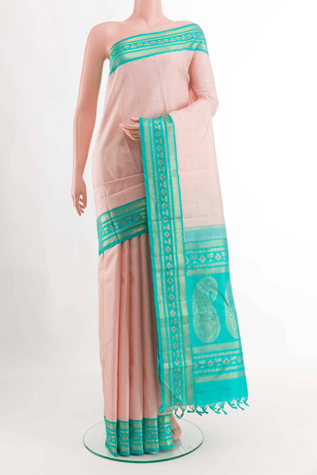 Rose pink Kanchipuram Silk Saree
