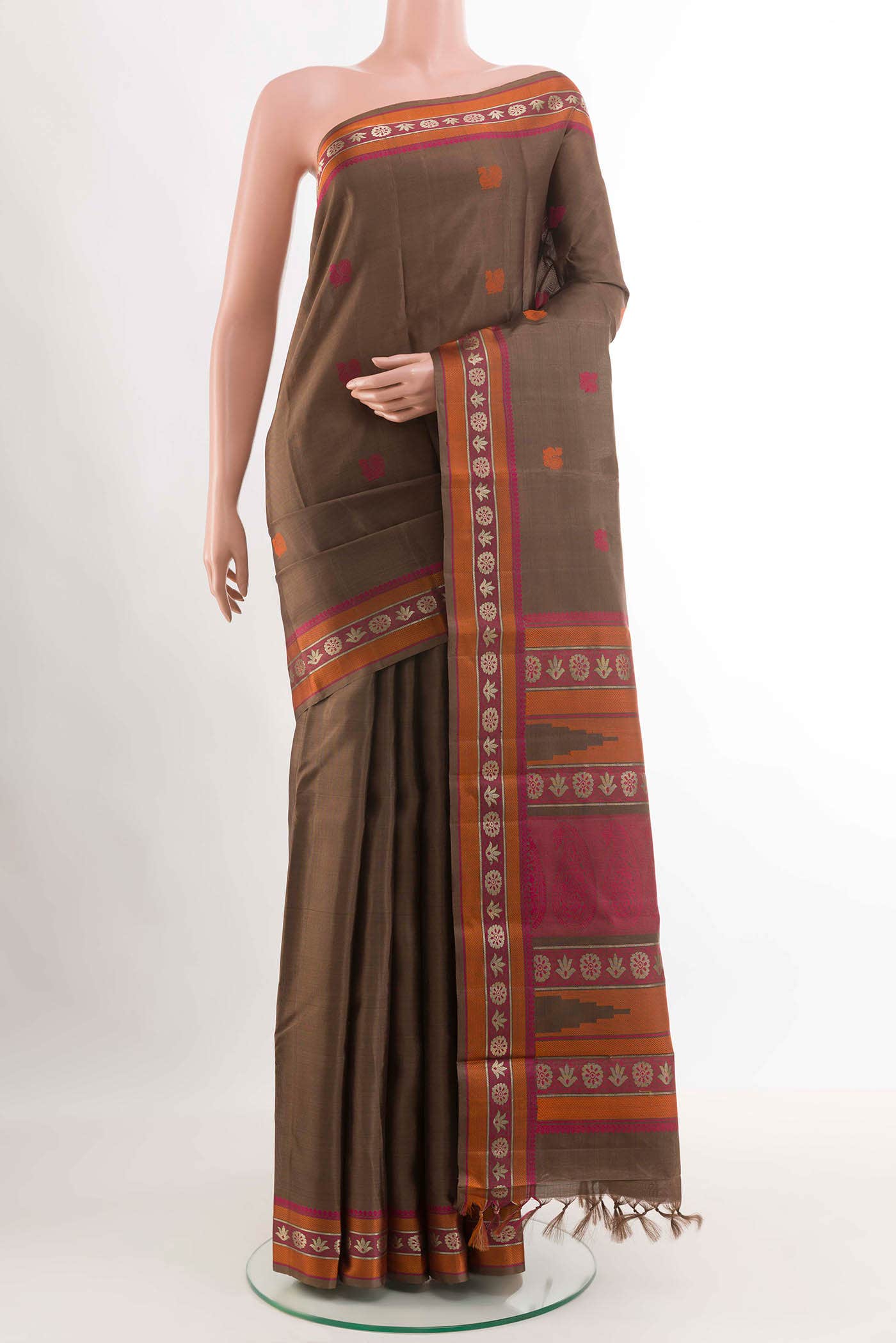 Brown Dual Tone Kanchipuram Silk Saree