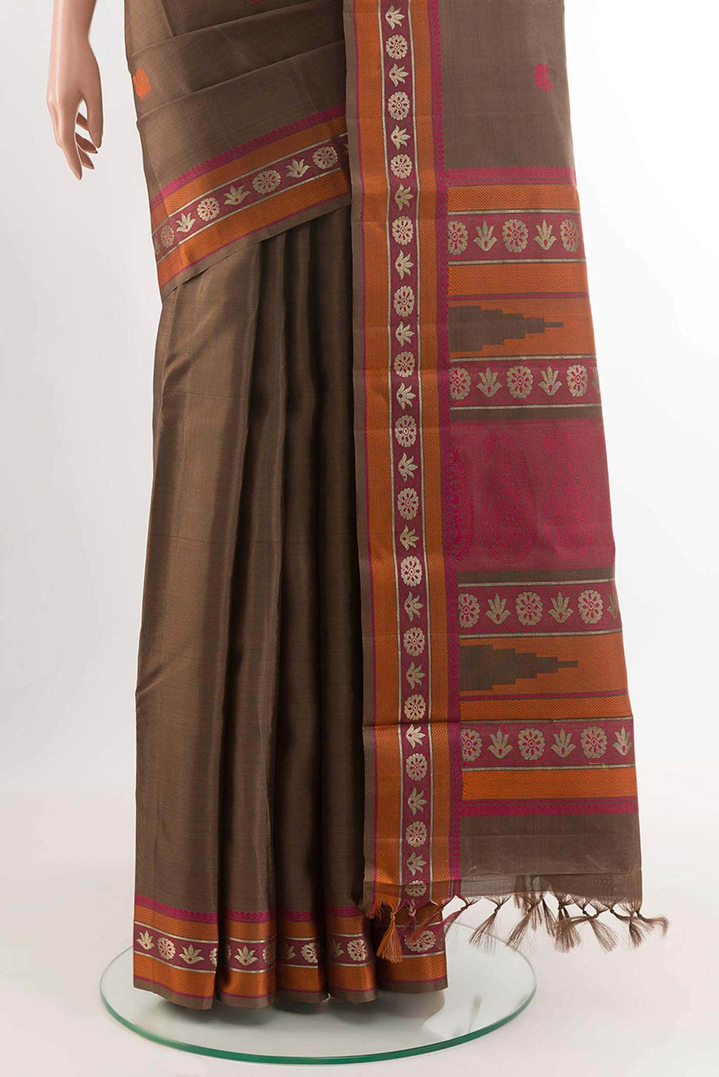 Brown Dual Tone Kanchipuram Silk Saree