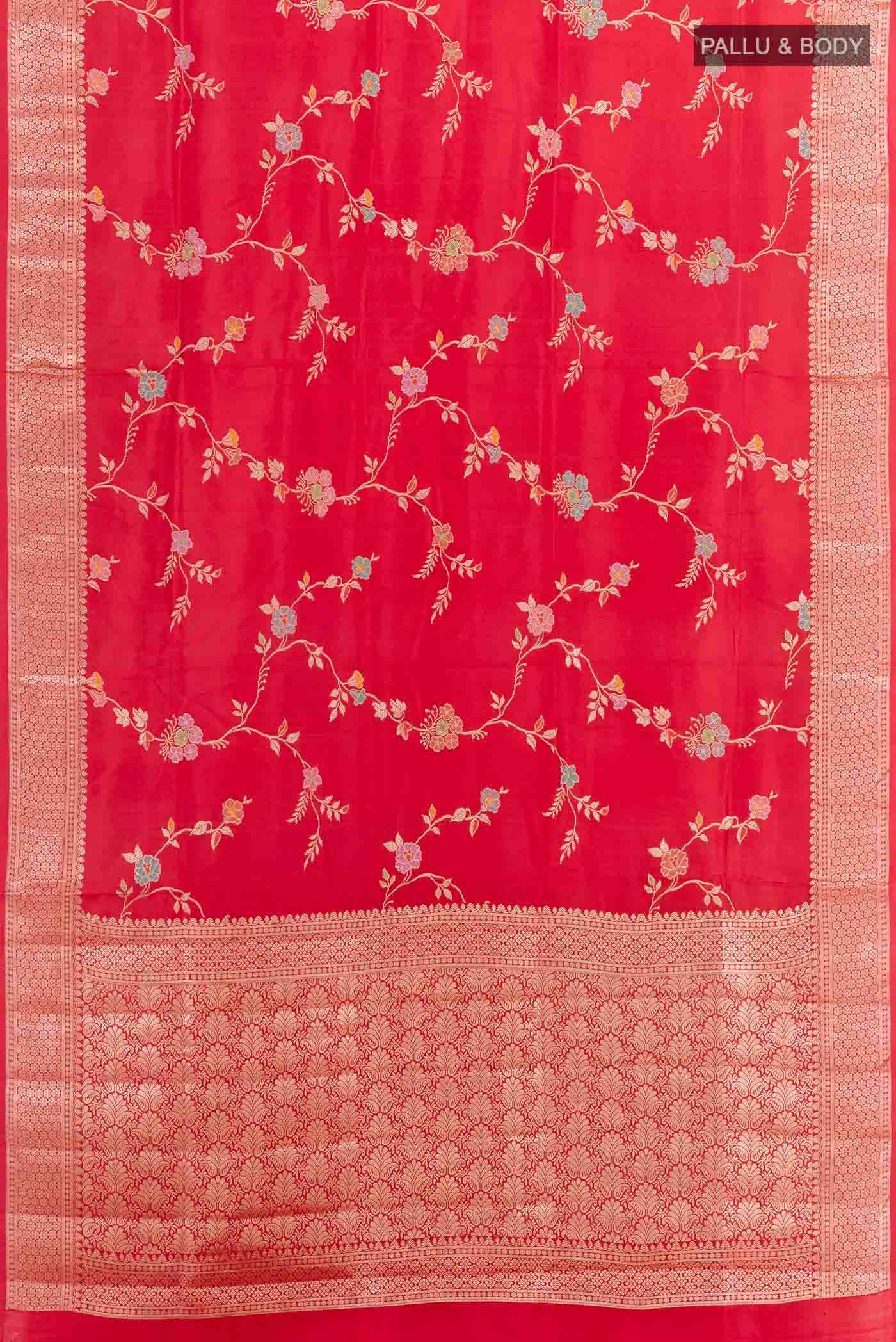 Red Tussar Silk Saree