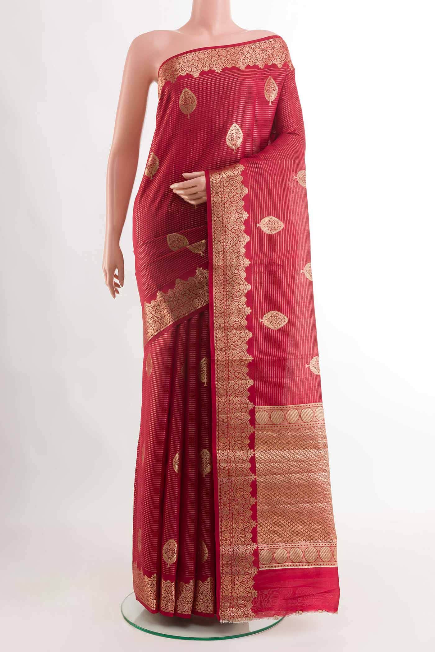 Red Tussar Silk Saree