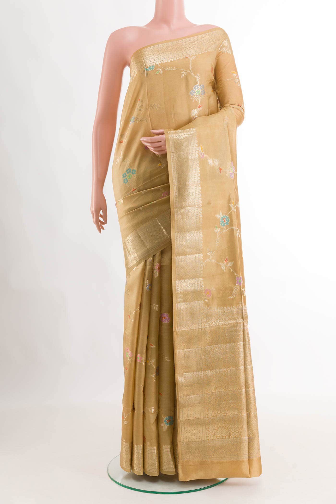 Beige Tussar Silk Saree