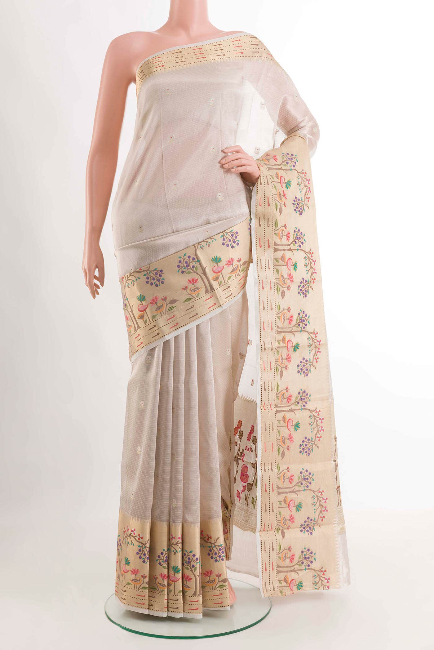 Cream Kota Silk Saree