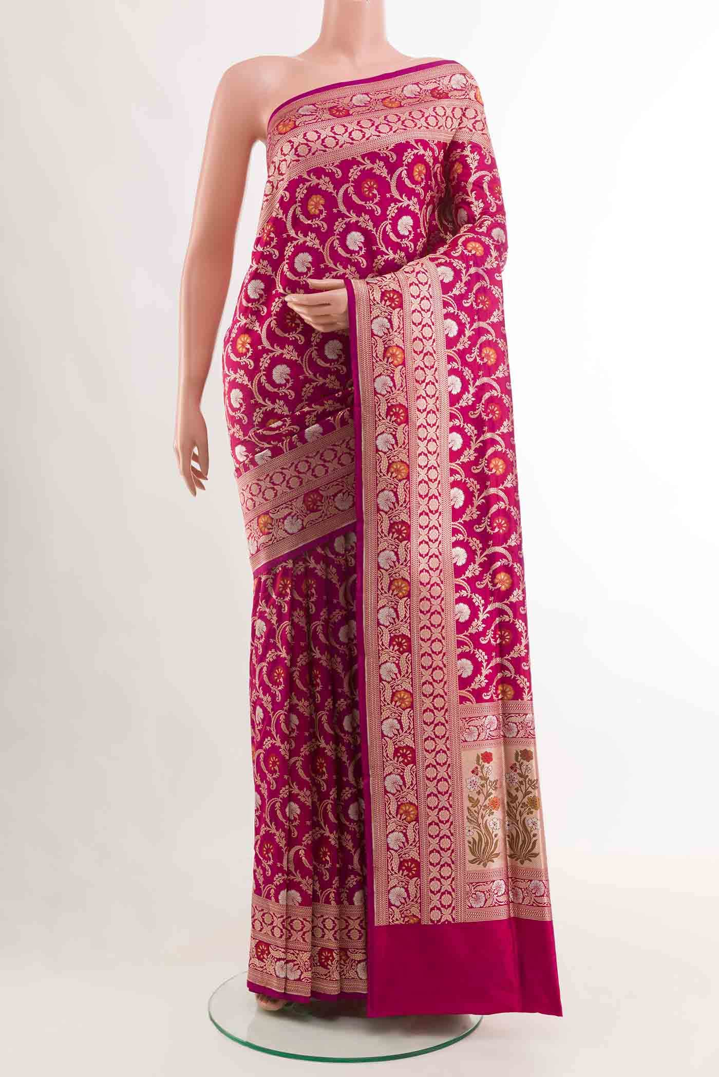 Dark Pink Dual Tone Banarasi Silk Saree
