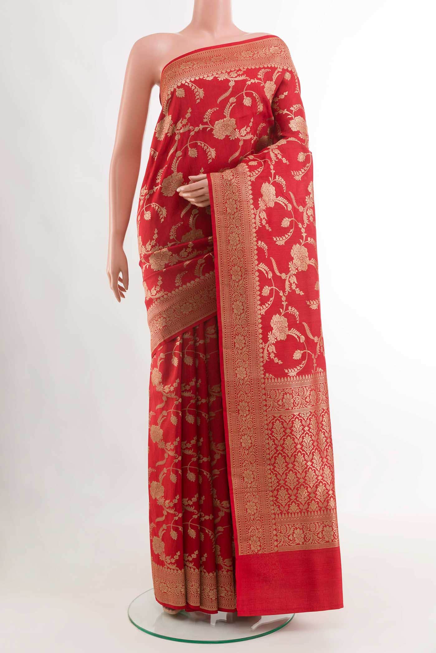 Red Banarasi Tussar Silk Saree