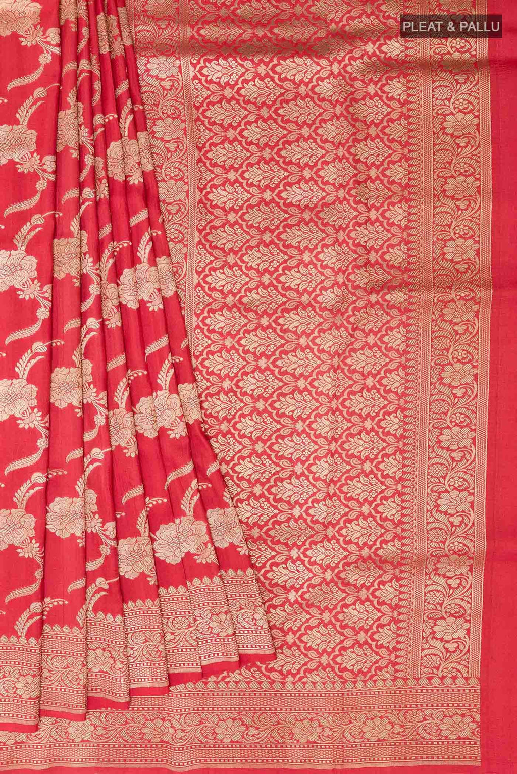 Red Banarasi Tussar Silk Saree