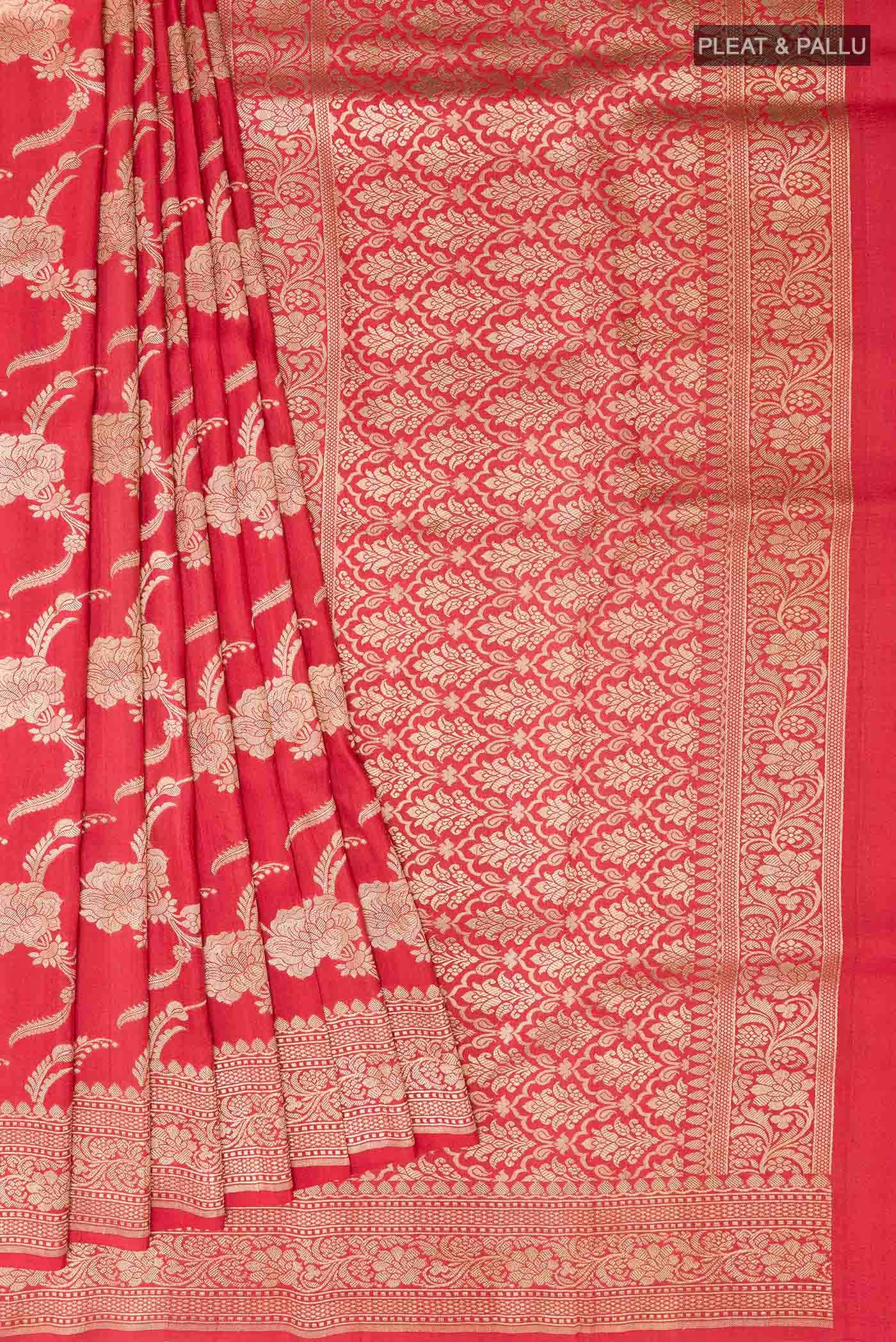 Red Banarasi Tussar Silk Saree