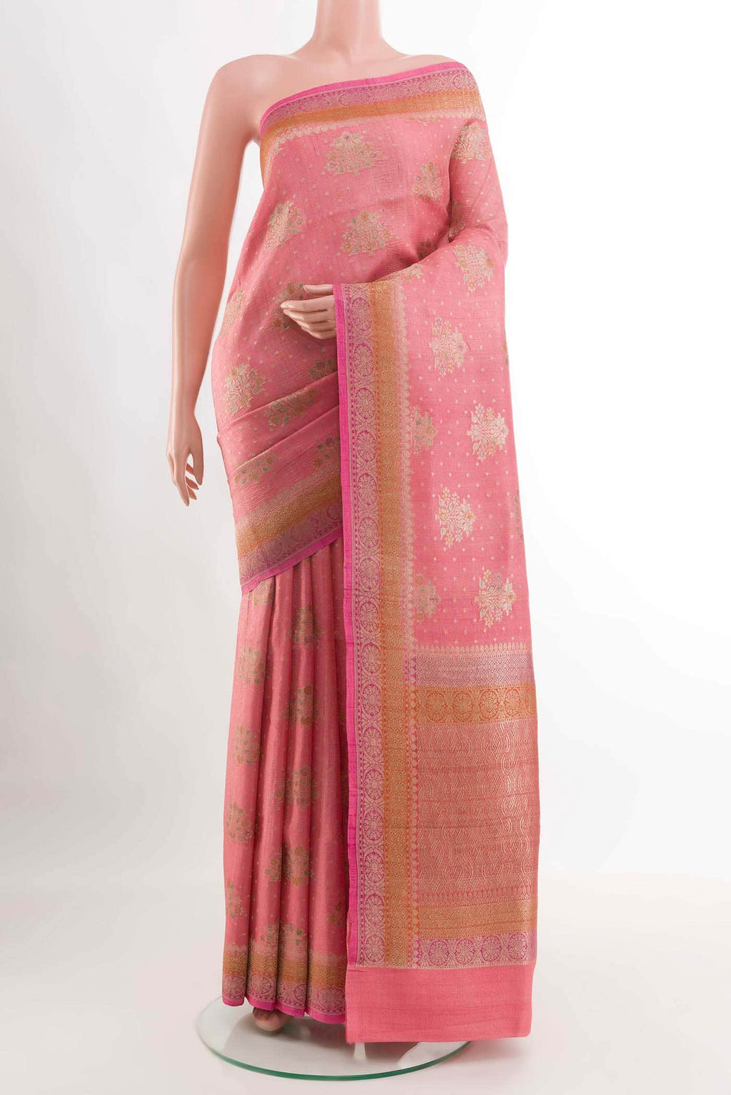 Pink Banarasi Tussar Silk Saree