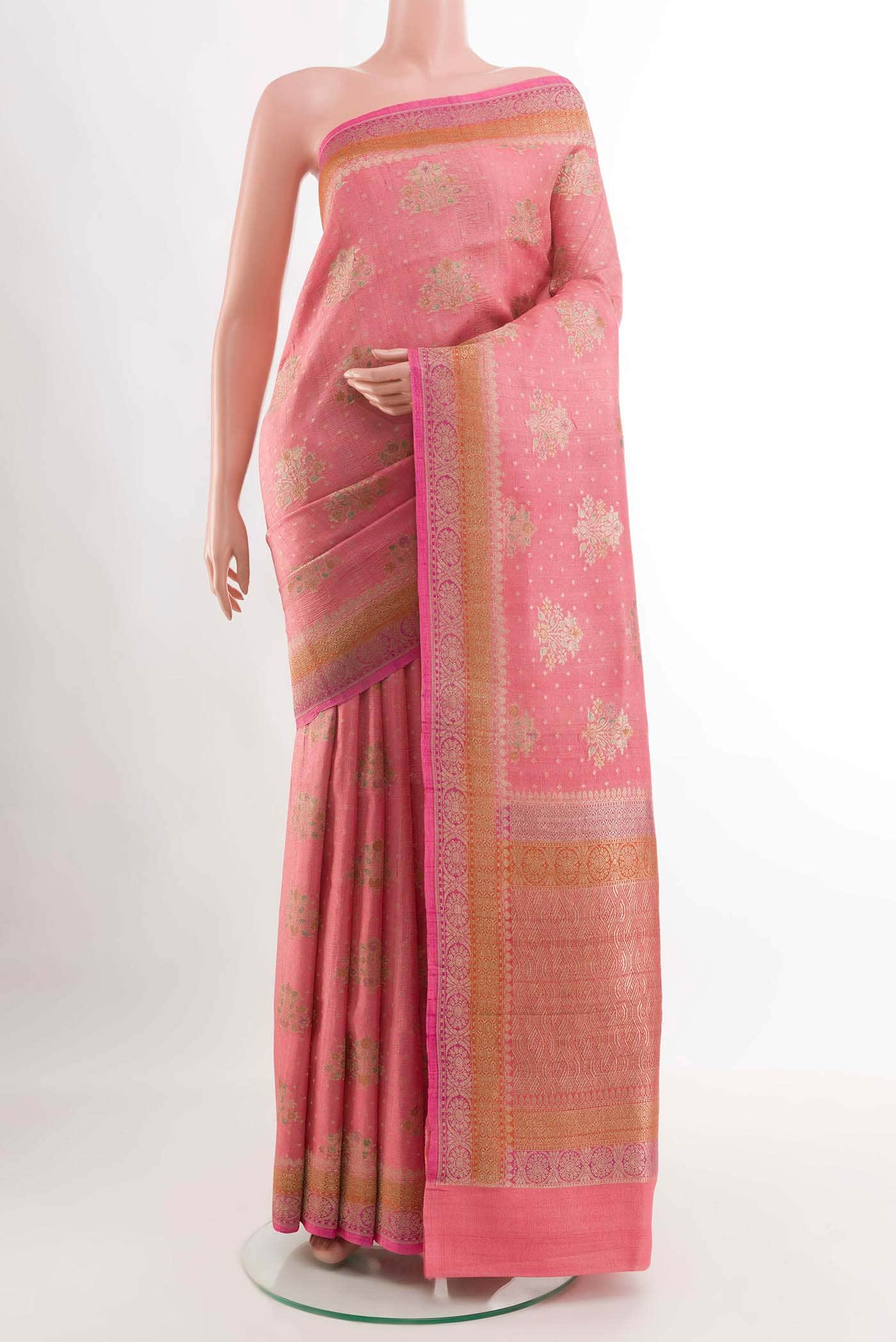 Pink Banarasi Tussar Silk Saree
