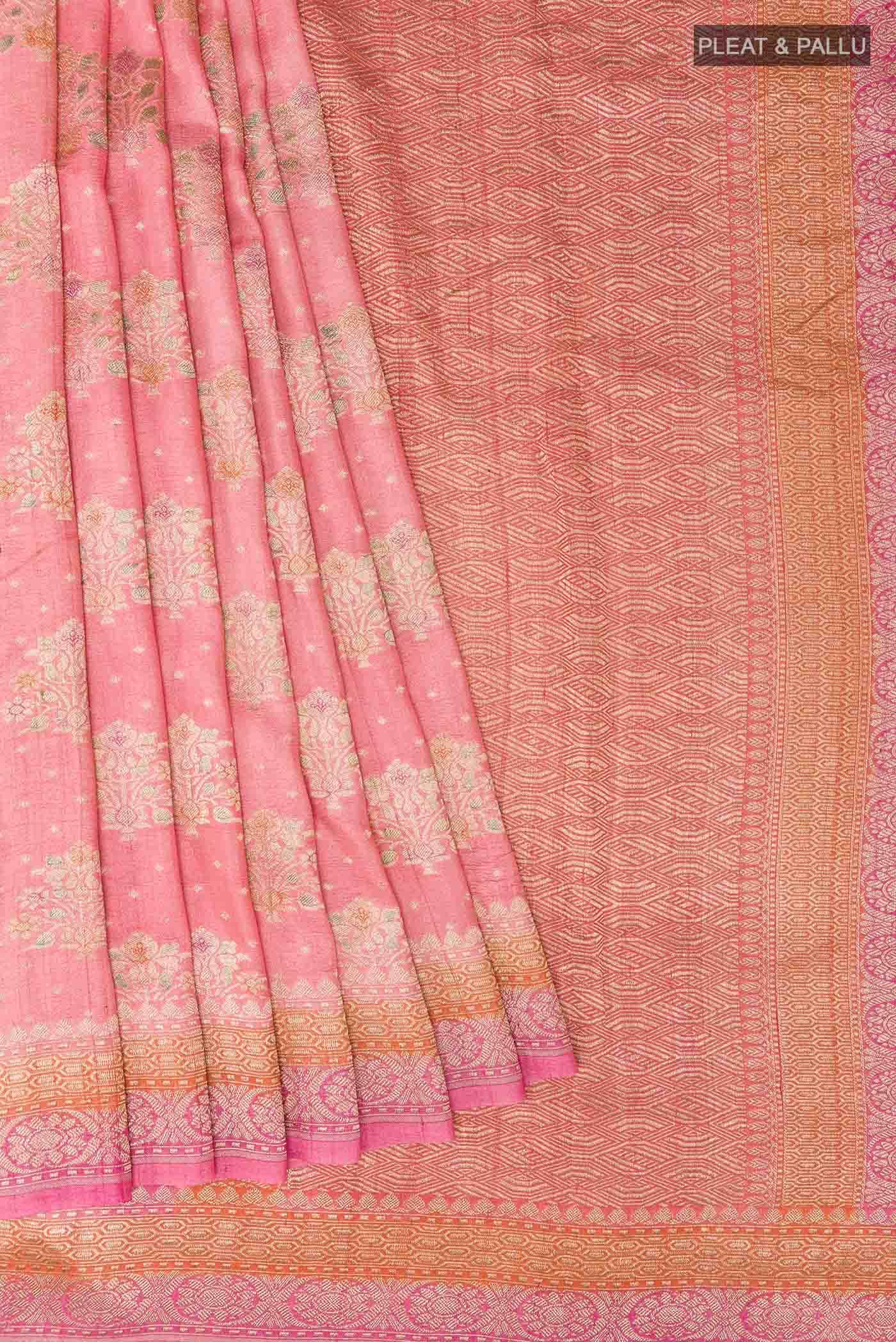 Pink Banarasi Tussar Silk Saree