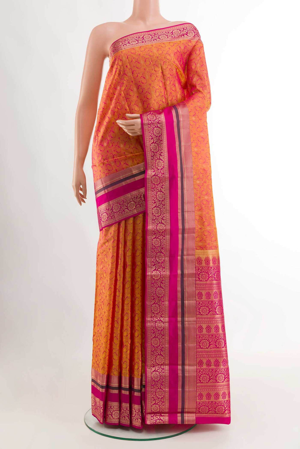 Brick Orange Kanchipuram Silk Saree