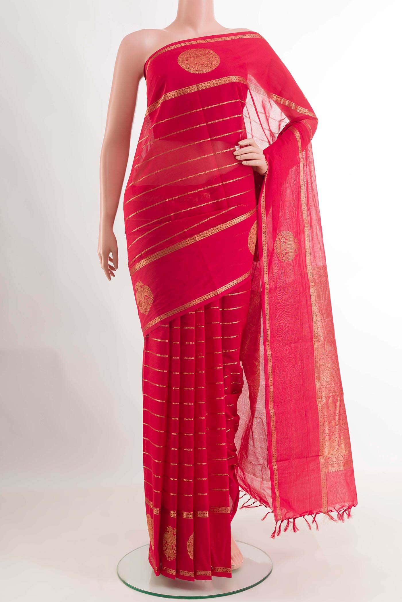 Red Kanchi Cotton Saree