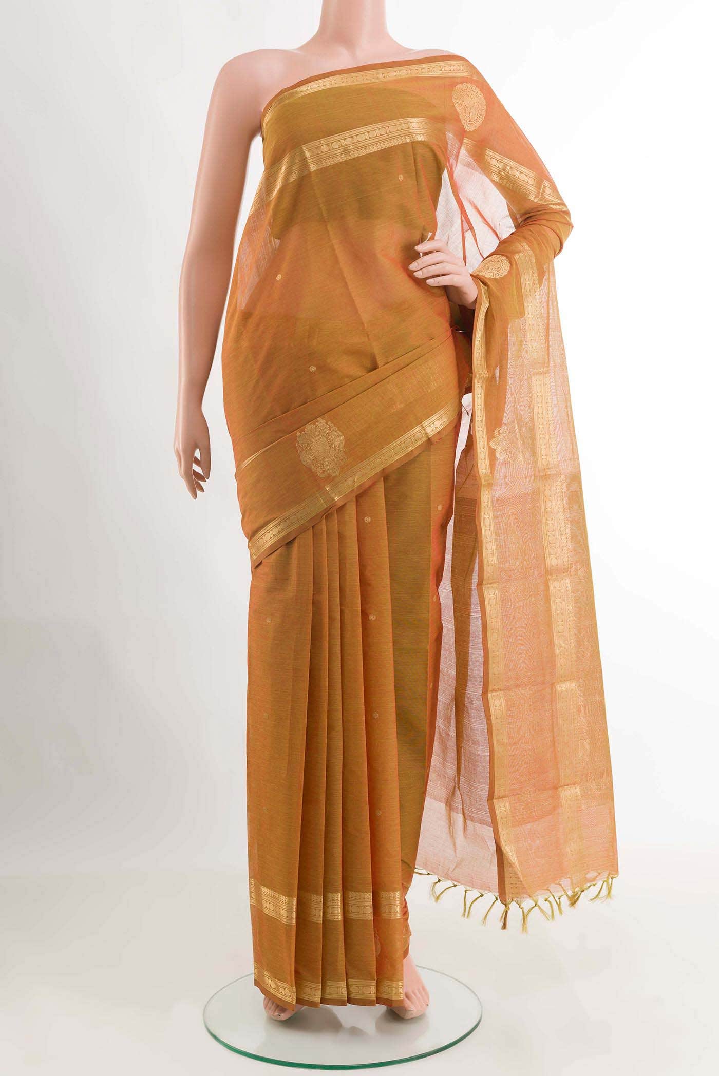 Brick Orange Kanchi Cotton Saree
