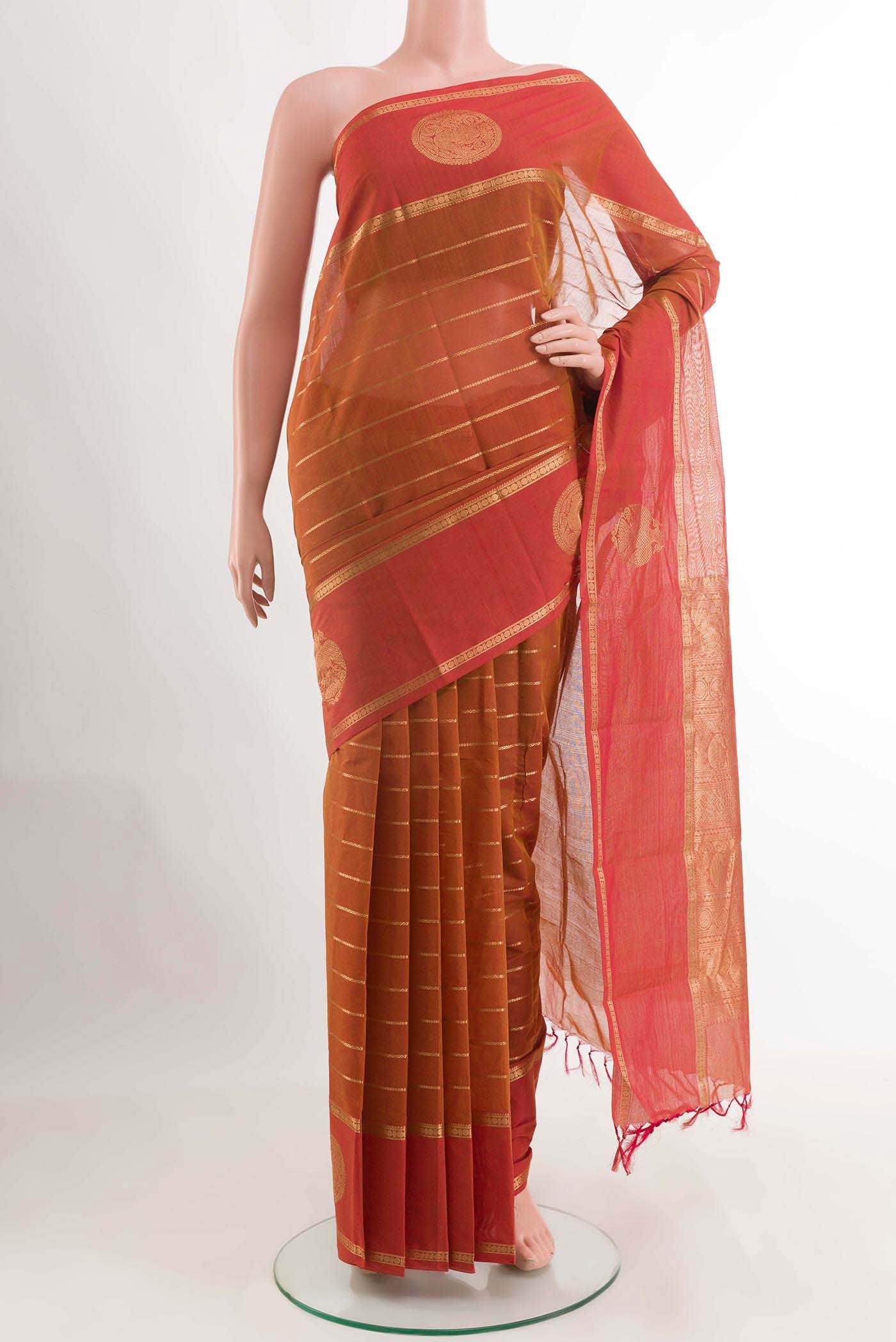 Brick Orange Kanchi Cotton Saree