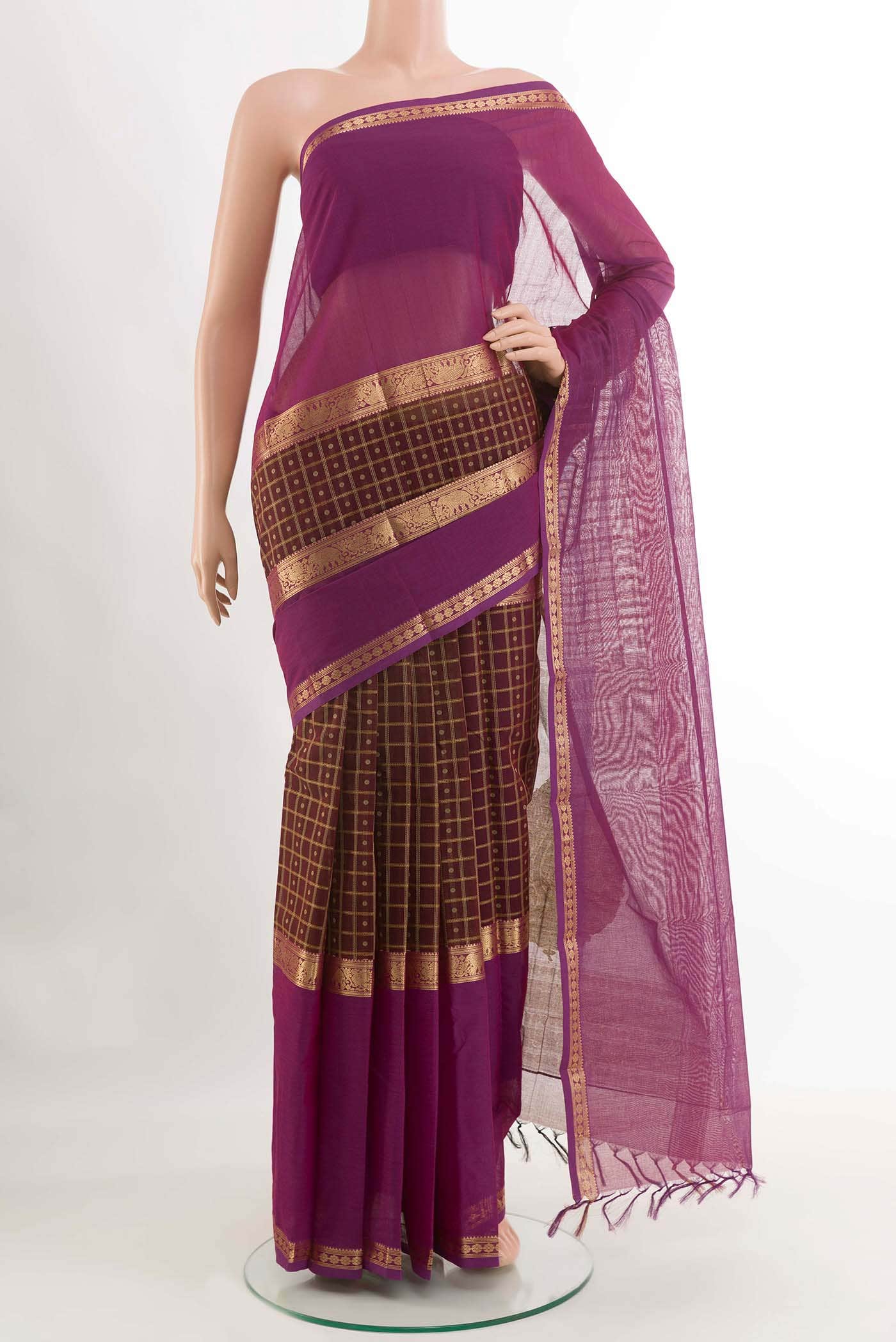 Brown Blended Kanchi Cotton Saree