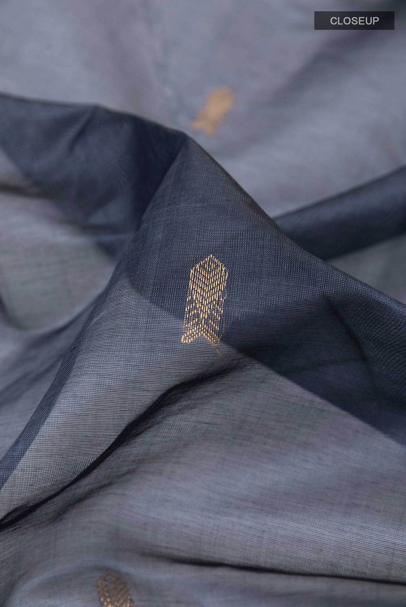 Blue Grey Poly Cotton Saree