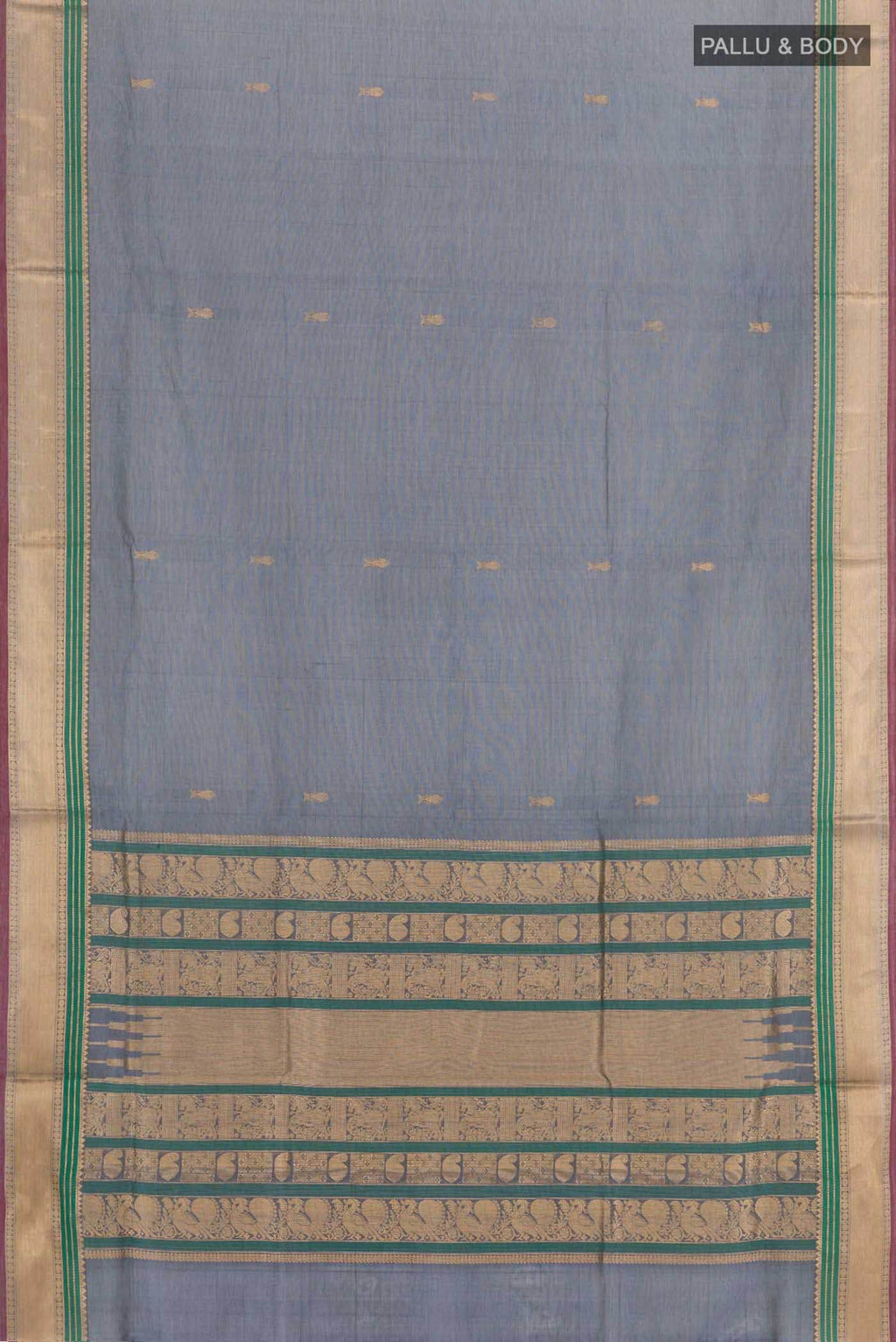 Blue Grey Poly Cotton Saree