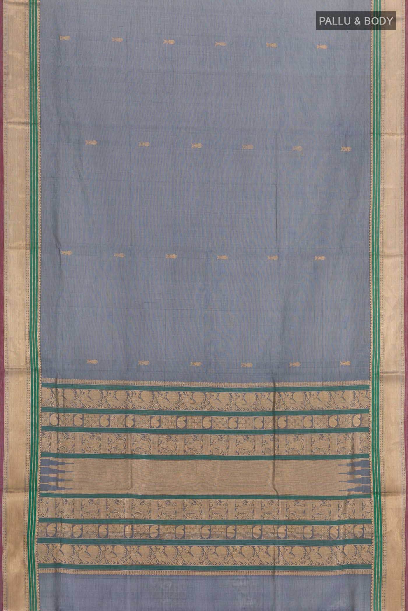 Blue Grey Poly Cotton Saree