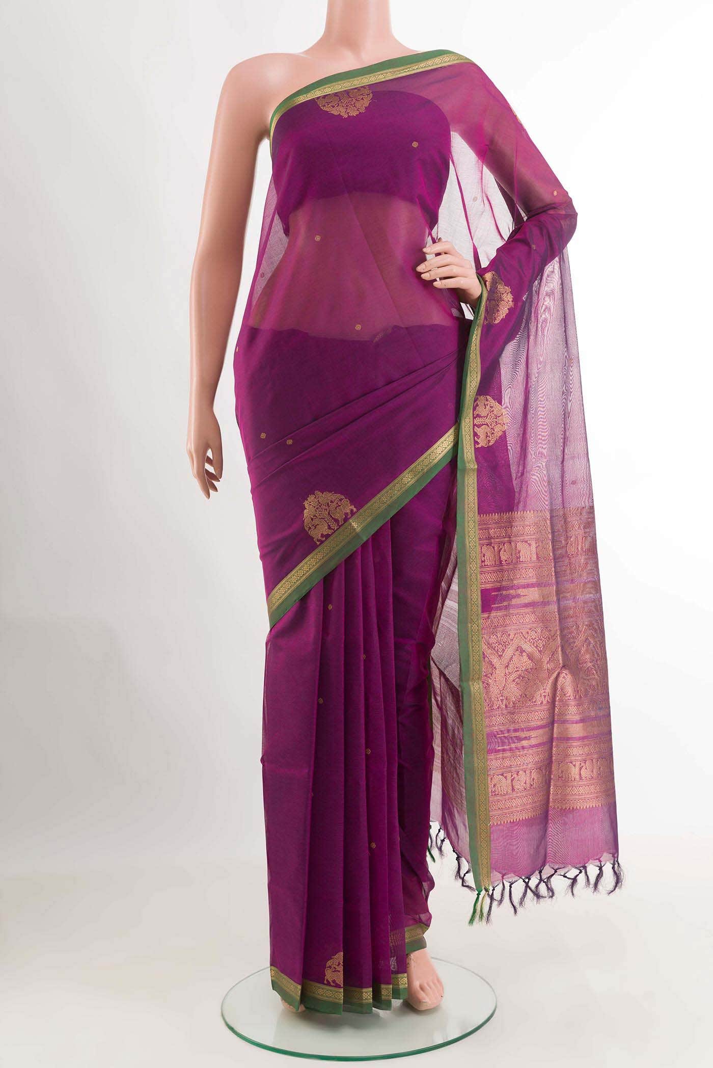 Purple Poly Cotton Saree