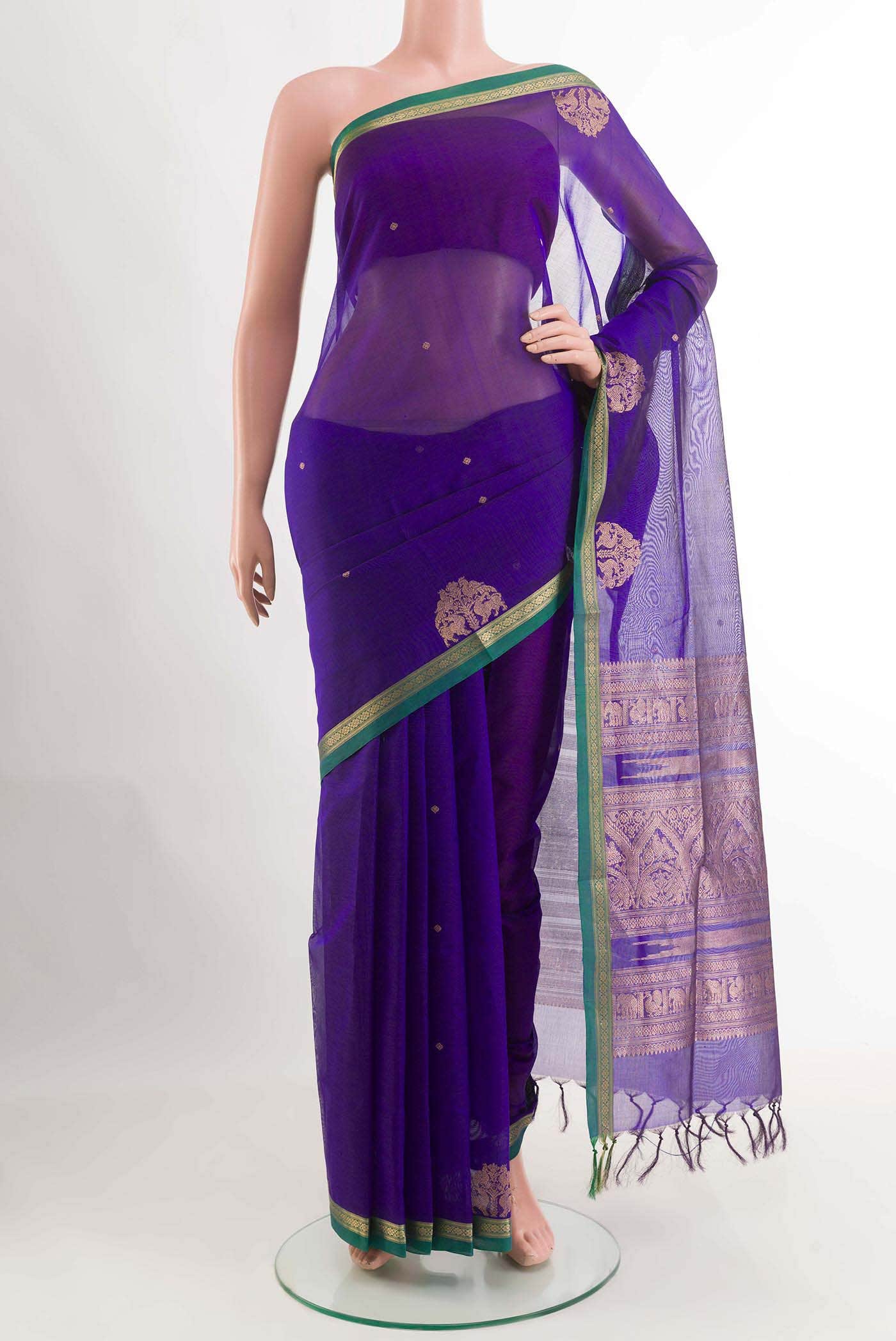 Navy Blue Poly Cotton Saree