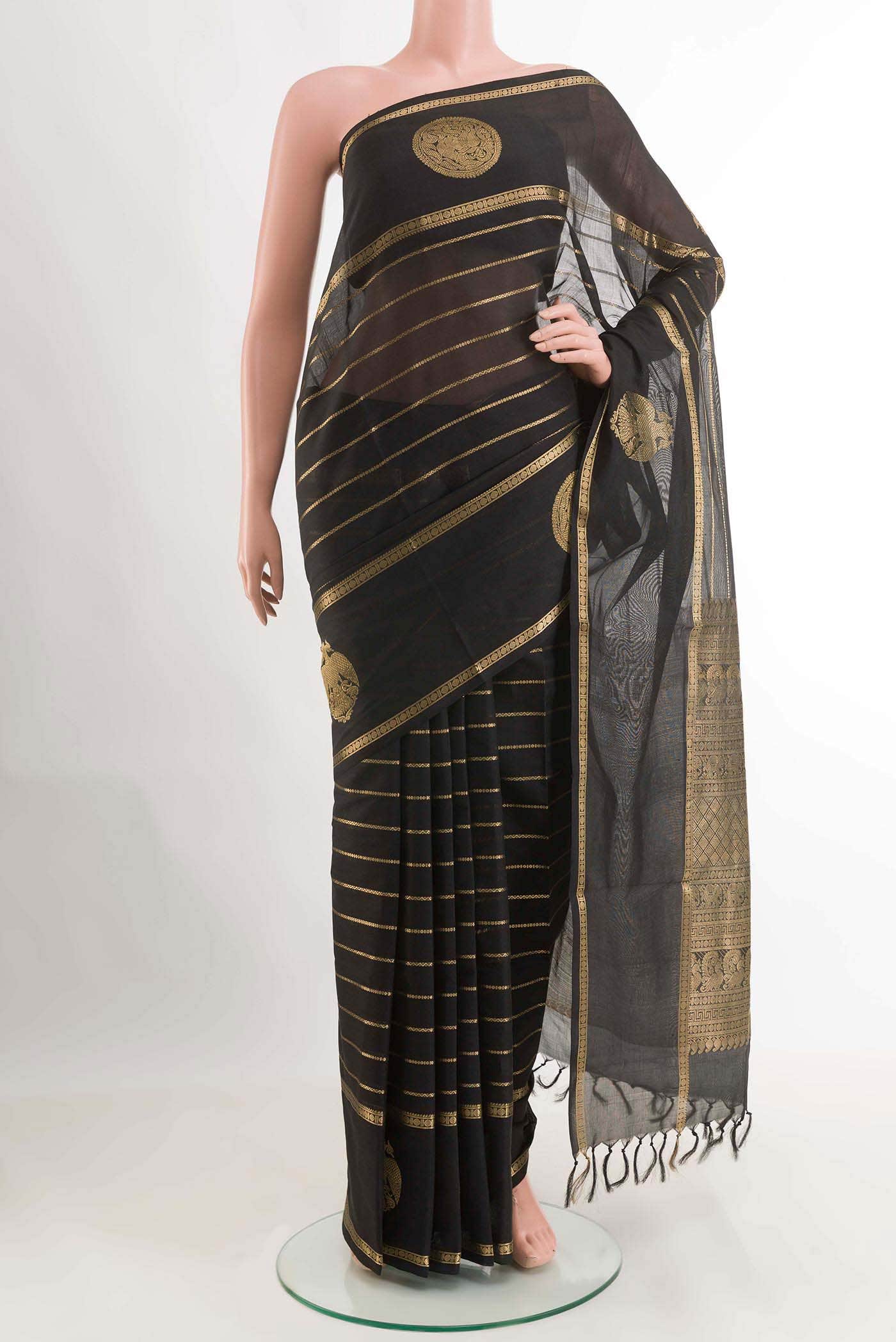 Black Poly Cotton Saree