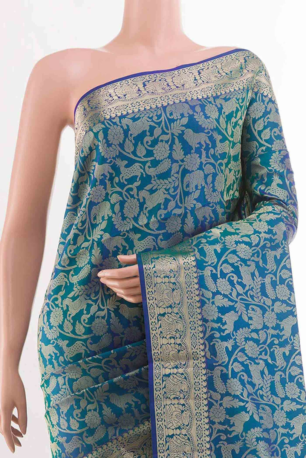 Peacock Blue Dual Tone Soft Silk Saree